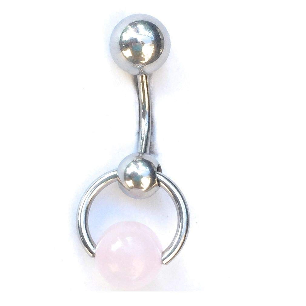 Rose Quartz VCH Piercing Barbell - Genuine Love Stone Jewelry for Belly Button & Intimate Piercings - Perfect for Sensual & Spiritual Healing