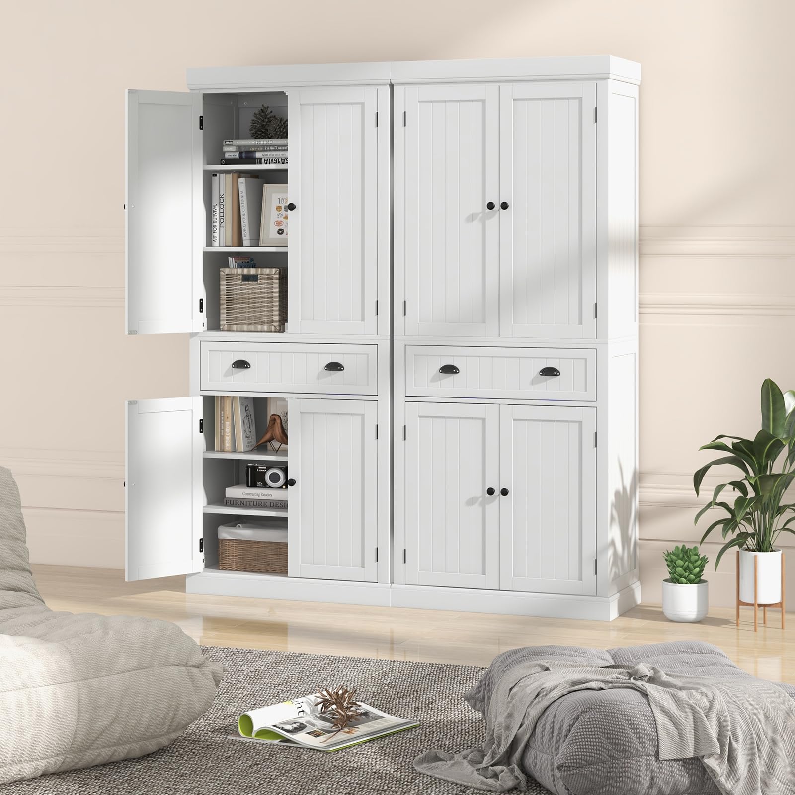 Tangkula 72 Inch Tall Kitchen Pantry Cabinet - Freestanding Storage Cupboard with 2 Cabinets, Drawer & Adjustable Shelves - 30 x 16 x 72 Inches - Perfect for Kitchen, Dining Room & Living Room Organization