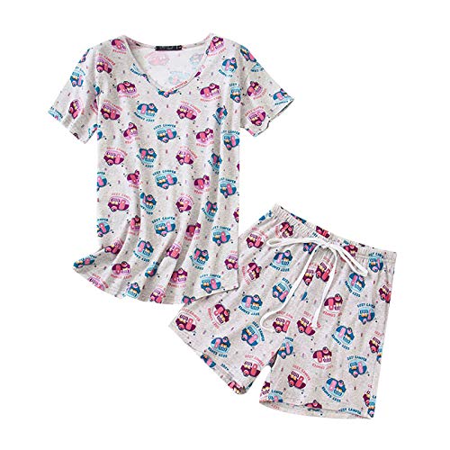 Printed Women's Pajama Set - Short Sleeve Top & Lounge Pants Plus Size (Pink, Large) | Cozy Sleepwear for Women, Perfect for Home Relaxation & Lounging