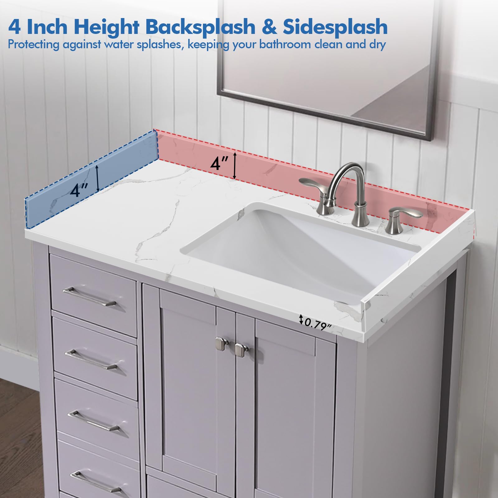 Calacatta Quartz Vanity Top with Sink - 36x22 Inch for Bathroom