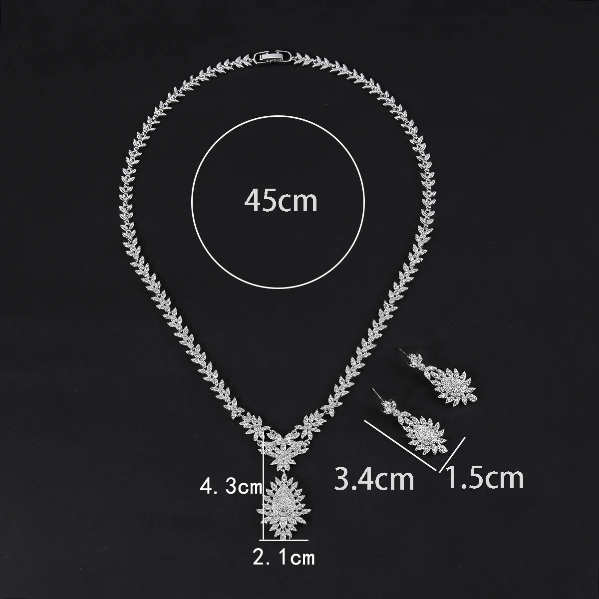 2Pcs Cubic Zirconia Bridal Wedding Jewelry Set - Necklace & Earrings for Women, Elegant Bride Accessories | Perfect for Weddings, Anniversaries & Formal Events