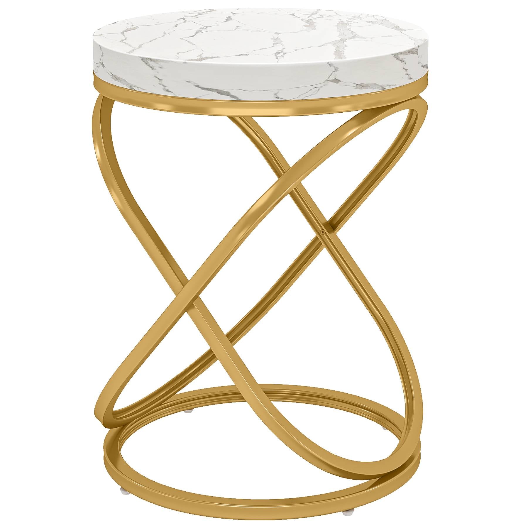 Round End Table - 26 Inch Tall Sofa Side Table with Faux Marble Top | Modern Living Room Furniture for Small Spaces, Bedroom Nightstand & Office Decor