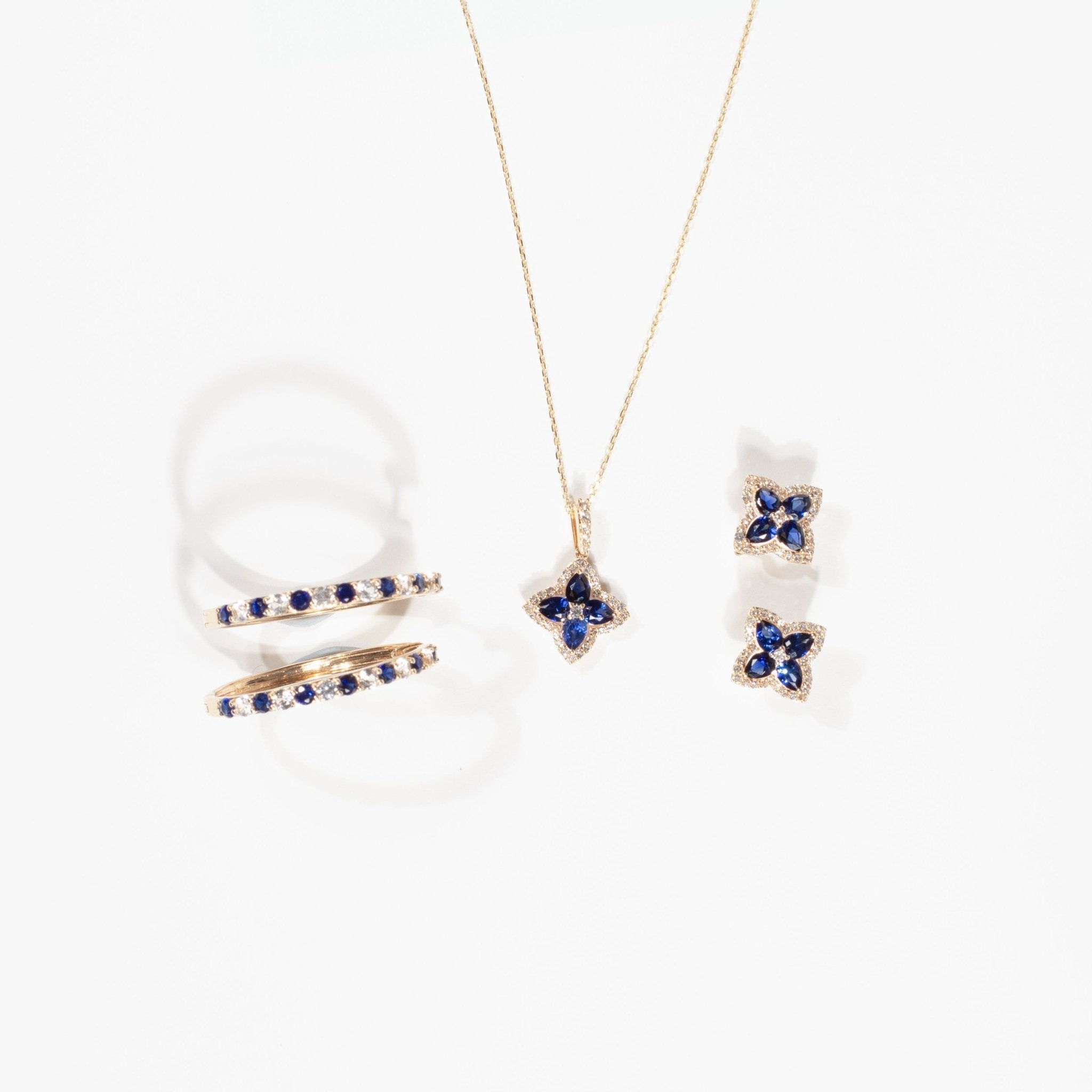 10k Yellow Gold Blue Sapphire Clover Pendant with White Sapphire Halo - Elegant Jewelry Gift for Women, Perfect for Birthdays, Anniversaries & Special Occasions