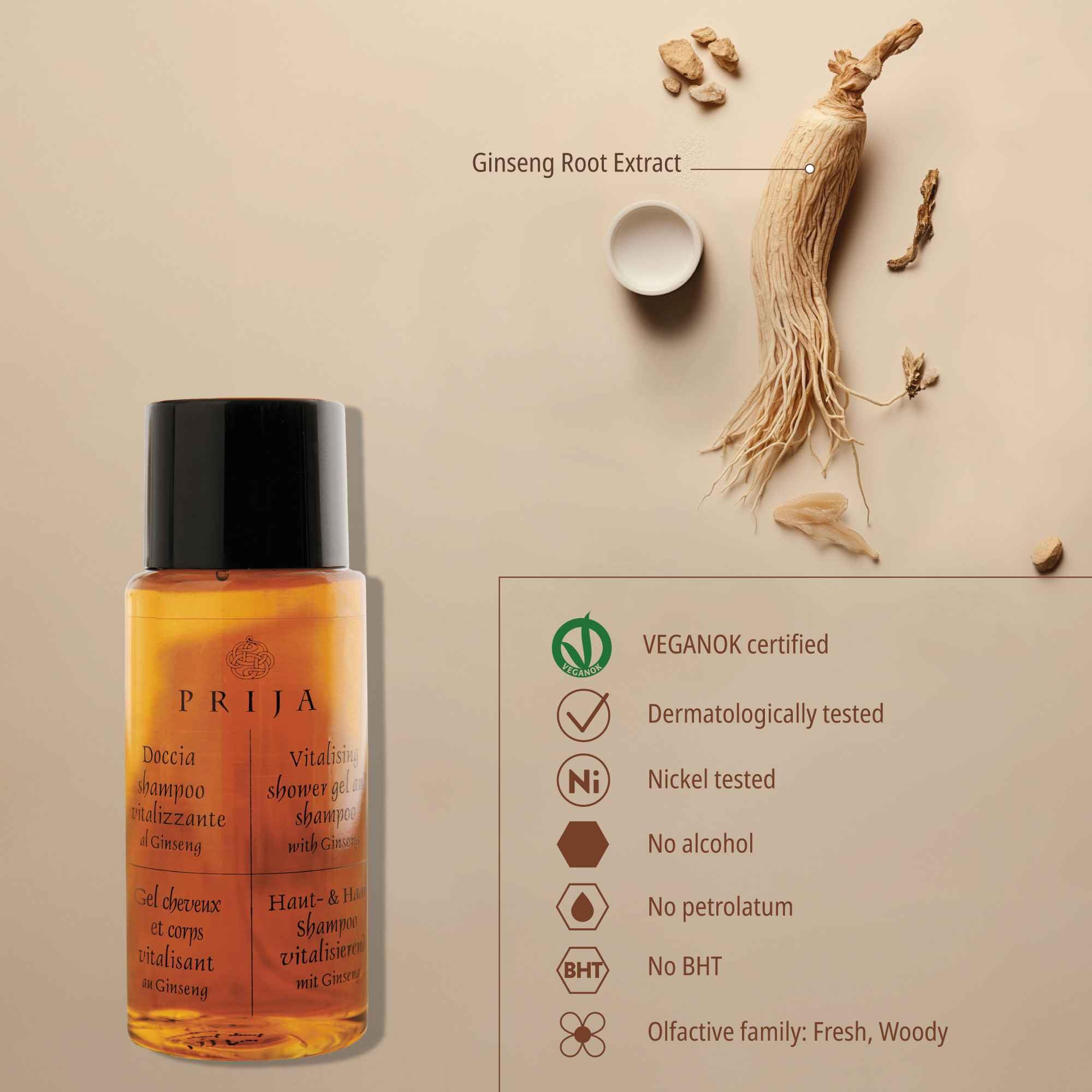 Prija Vitalizing Shower Gel & Shampoo - 1.35 fl oz (216 Pack) | Natural Hair & Body Wash for Men & Women | Perfect for Gyms, Spas & Travel