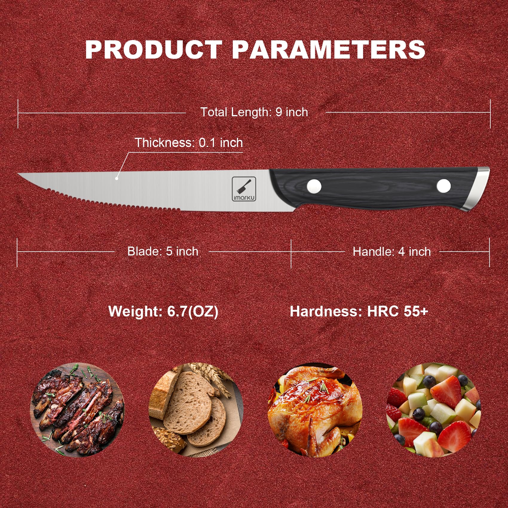 Imarku 8-Piece Steak Knives Set - Serrated Japanese HC Steel Blades with Pakkawood Ergonomic Handles - Premium Steak Knife Set in Gift Box - Perfect for Steak Dinners, BBQ Parties & Housewarming Gifts for Men & Women