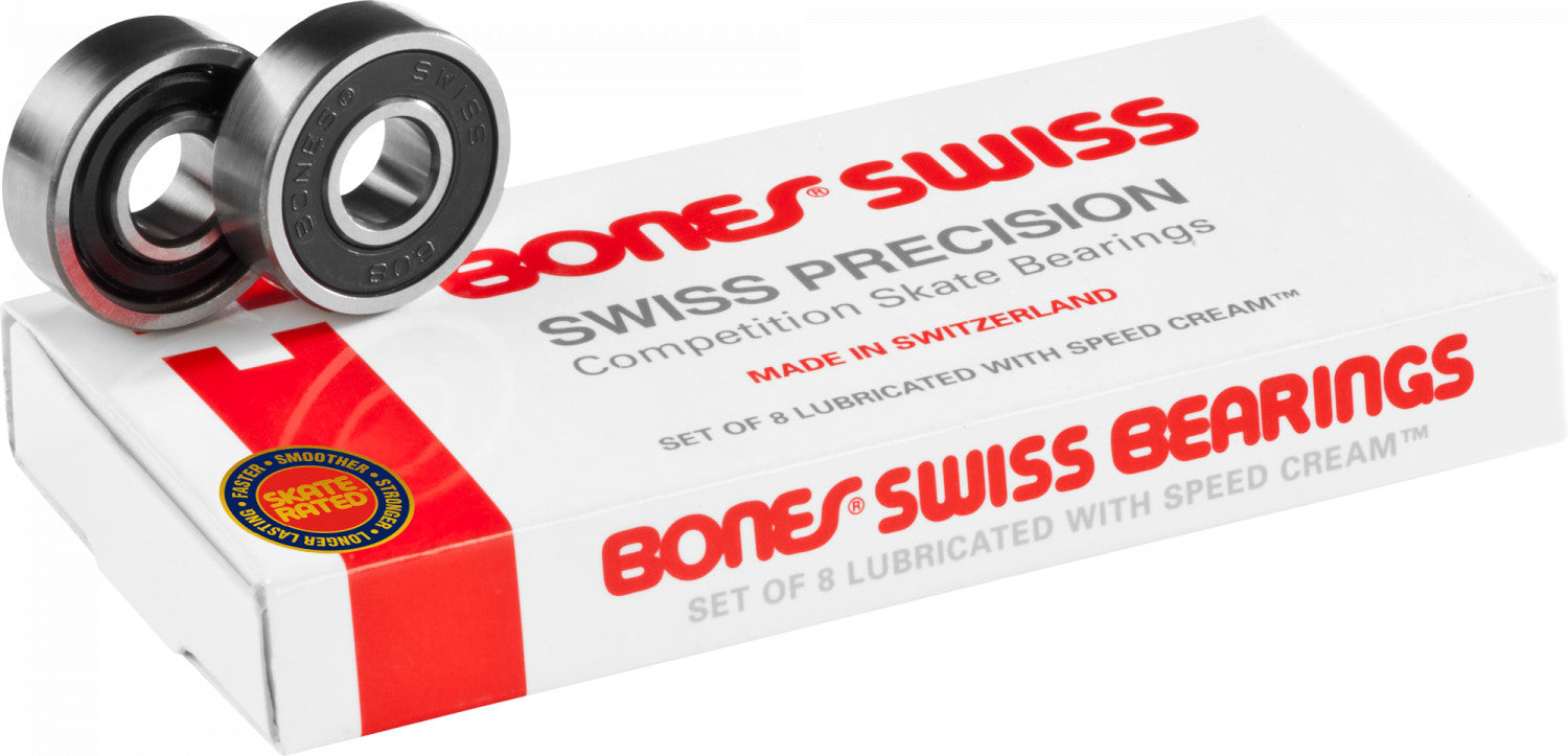 Bones Swiss 8mm Skateboard Bearings - High Speed Precision Bearings for Skateboards, Longboards & Roller Skates - Perfect for Street Skating, Park Riding & Cruising