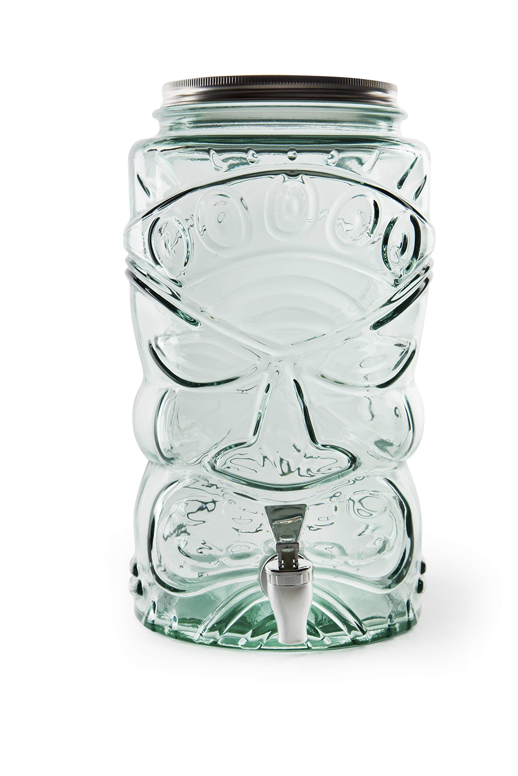 Excelsa Tiki Beverage Dispenser with Tap - 6L Recycled Glass Drink Dispenser for Parties, BBQs & Outdoor Events - Tropical Themed Drink Server for Cocktails, Lemonade & Iced Tea