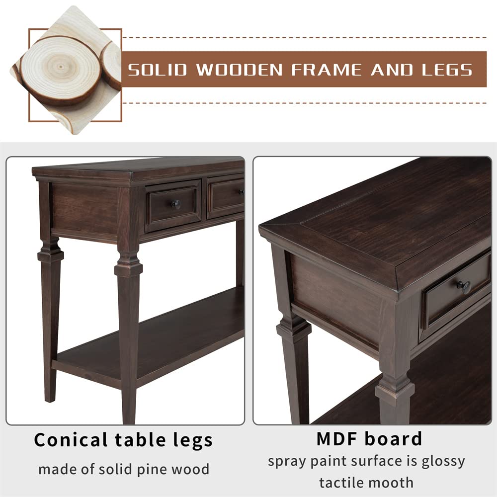 50'' Narrow Solid Wood Console Table with 3 Drawers & Bottom Shelf - Retro Entryway Sofa Side Table with Elegant Legs - Versatile Buffet Sideboard Storage Cabinet for Living Room, Hallway (Espresso) - Perfect for Small Spaces, Entryway Organization & Living Room Decor