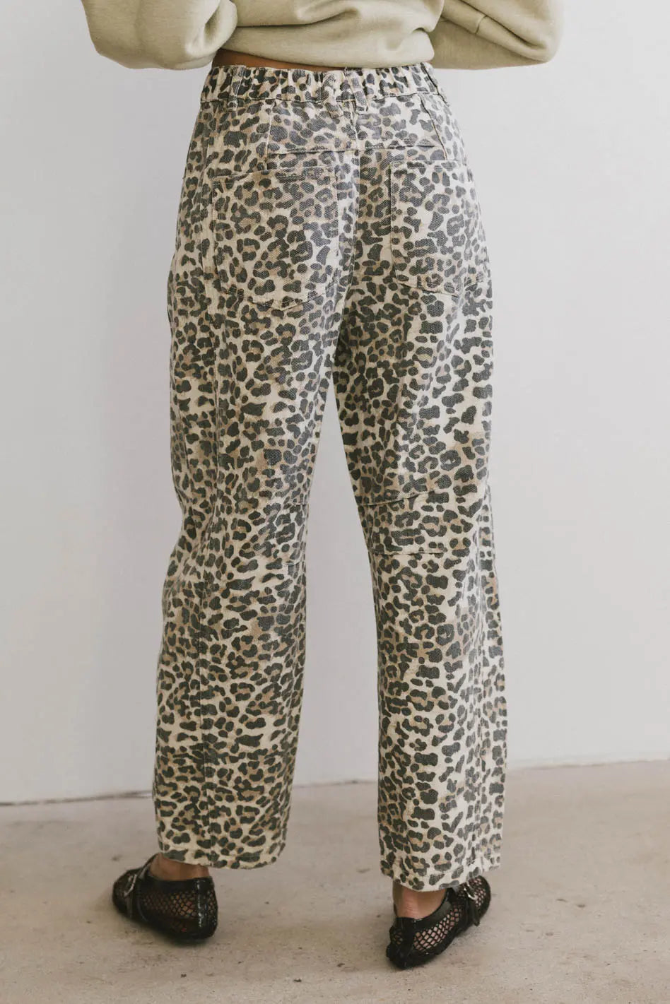 Lisette High Waist Barrel Jeans in Leopard Print - Women's Vintage Style Stretch Denim Pants for Casual Outfits & Night Out