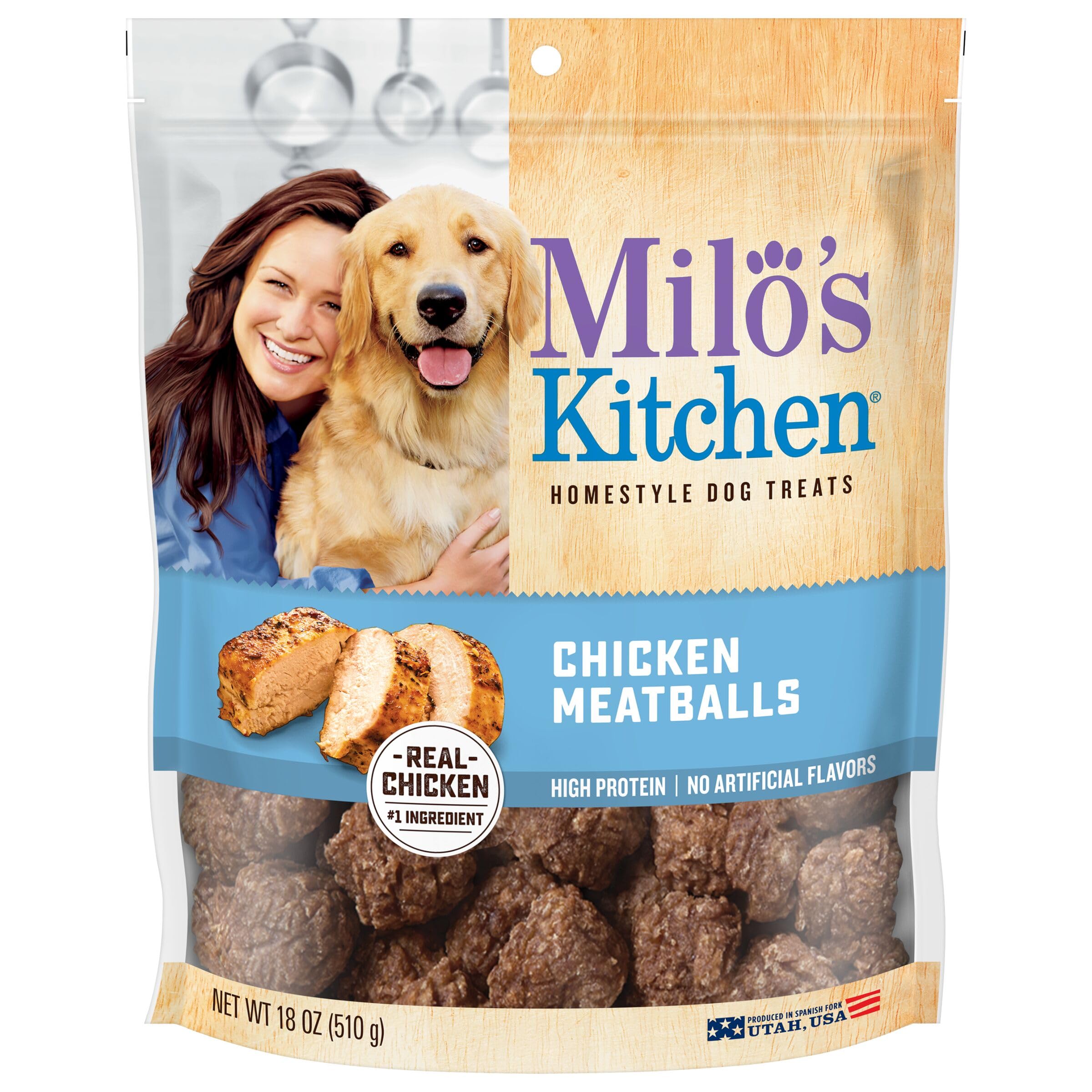 Milo's Kitchen Chicken Meatballs Dog Treats - Grain-Free, Natural Protein Snacks for Dogs, 18-Ounce Bag - Perfect for Training, Rewards & Healthy Chewing