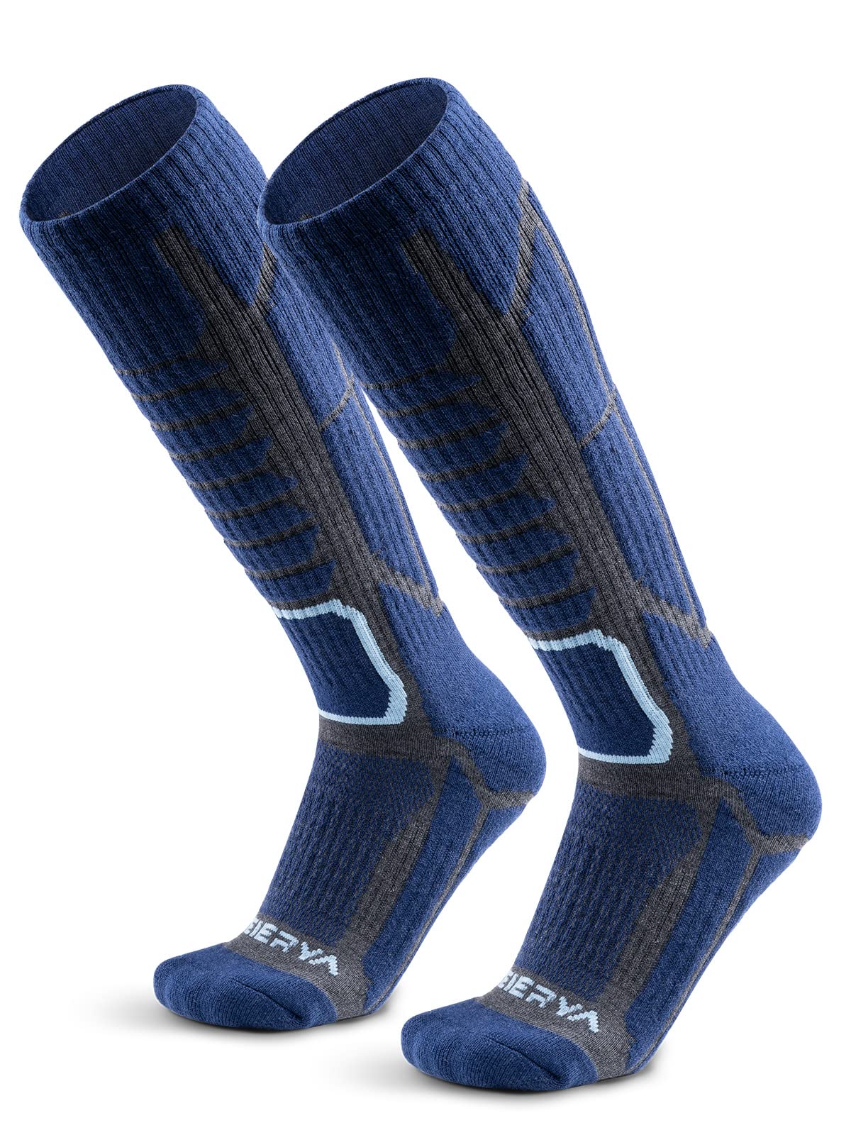 WEIERYA Merino Wool Ski Socks for Men & Women - 2 Pairs Warm Thermal Snowboard Socks for Winter Sports, Hiking & Outdoor Activities
