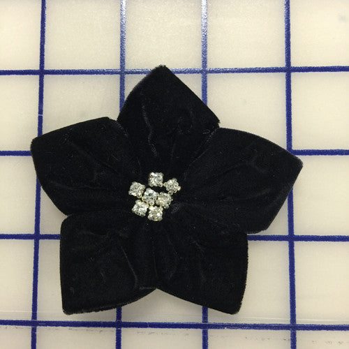 Black Velvet Flower Hair Clip with Crystal Rhinestones - Elegant Hair Accessory for Women, Bridal, Prom, Party & Special Occasions