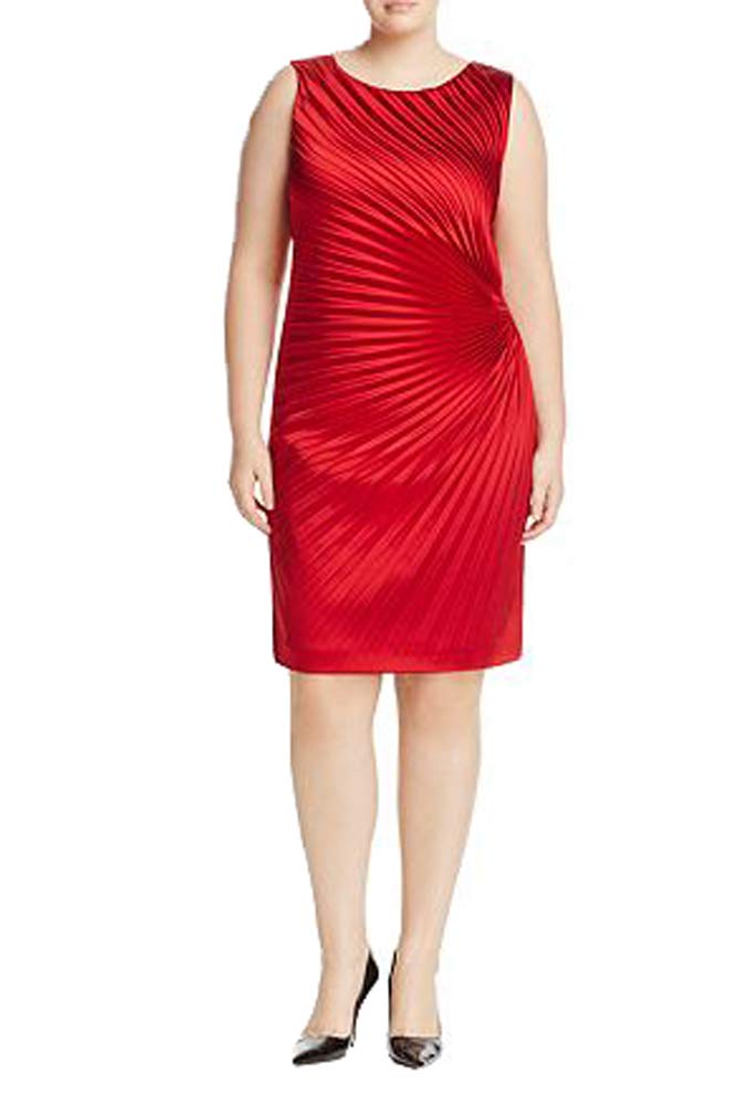 Marina Rinaldi Women's Elegant Pleated Cocktail Dress - Red, Formal Evening Gown for Parties, Weddings & Special Occasions