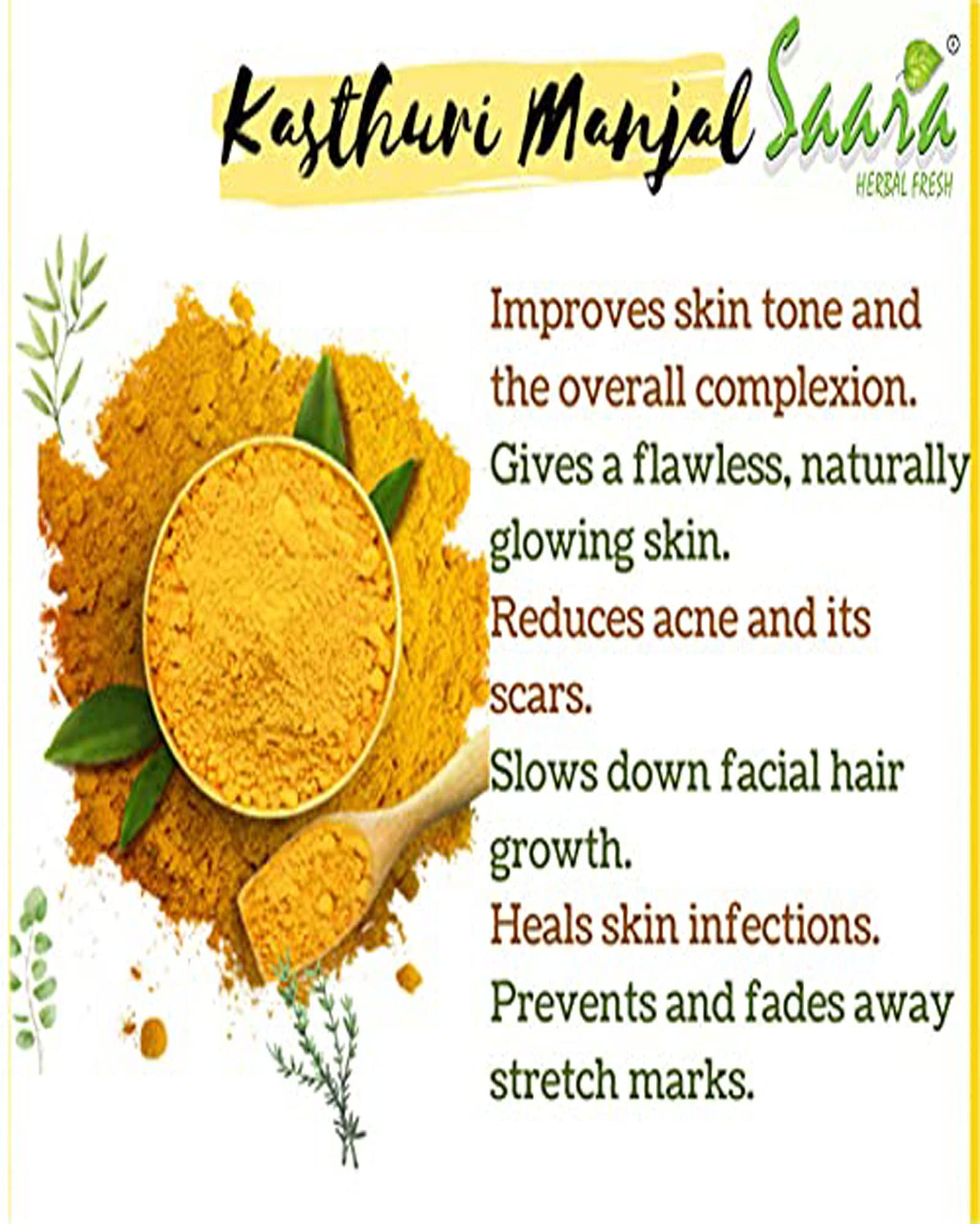 Organic Kasturi Manjal Wild Turmeric Root Powder (150g) - Saara HERBAL FRESH Kasthuri Haldi for Skin & Face Care | Brightening, Anti-Aging, Acne Treatment | Perfect for DIY Face Masks & Natural Beauty Routines