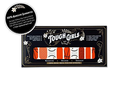 20 Exquisite Gel Nail Polish Strips with Application Accessories - No UV/LED Lamp Needed (Basketball & Orange Glitter Design) | TOUGH GIRLS Collection | Perfect for Parties, Sports Events & Everyday Wear