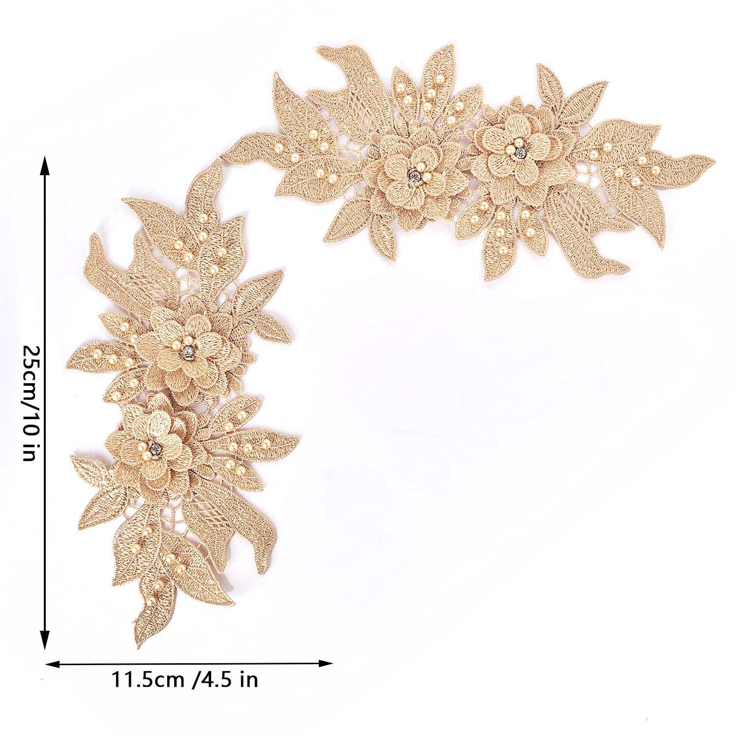 3D Lace Applique Floral Beaded Rhinestone Patch - Silver Sew-on Embroidery Motif for Wedding Dresses, Veils & Bridal Gowns - Perfect for DIY Dress Decoration, Costume Embellishment and Fabric Crafting