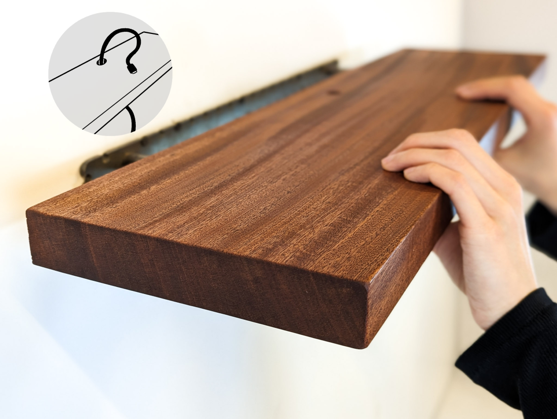 Sturdy Mahogany Floating Shelf with Grommet Hole - Wall Mounted Storage for Bathroom, Kitchen & Living Room Decor