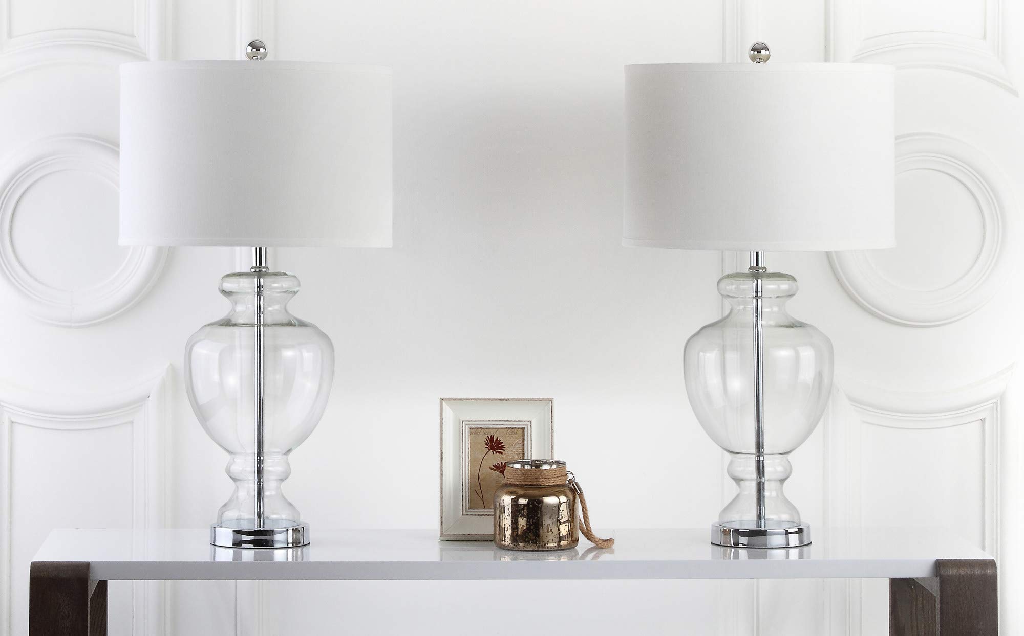 Safavieh Lighting Collection - Set of 2 Clear Glass & Off-White Table Lamps for Living Room, Bedroom, or Office Decor
