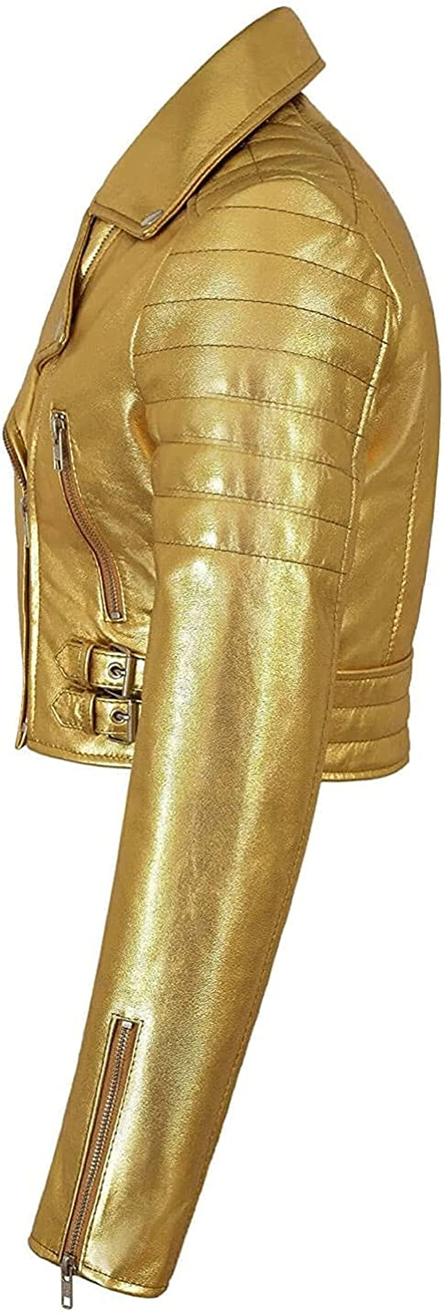Genuine Leather Jacket for Women - Slim Fit Short Biker Jacket, Party & Pub Outwear, Bright Gold Color, XXX-Large | Perfect for Nightlife, Date Nights & Casual Street Style