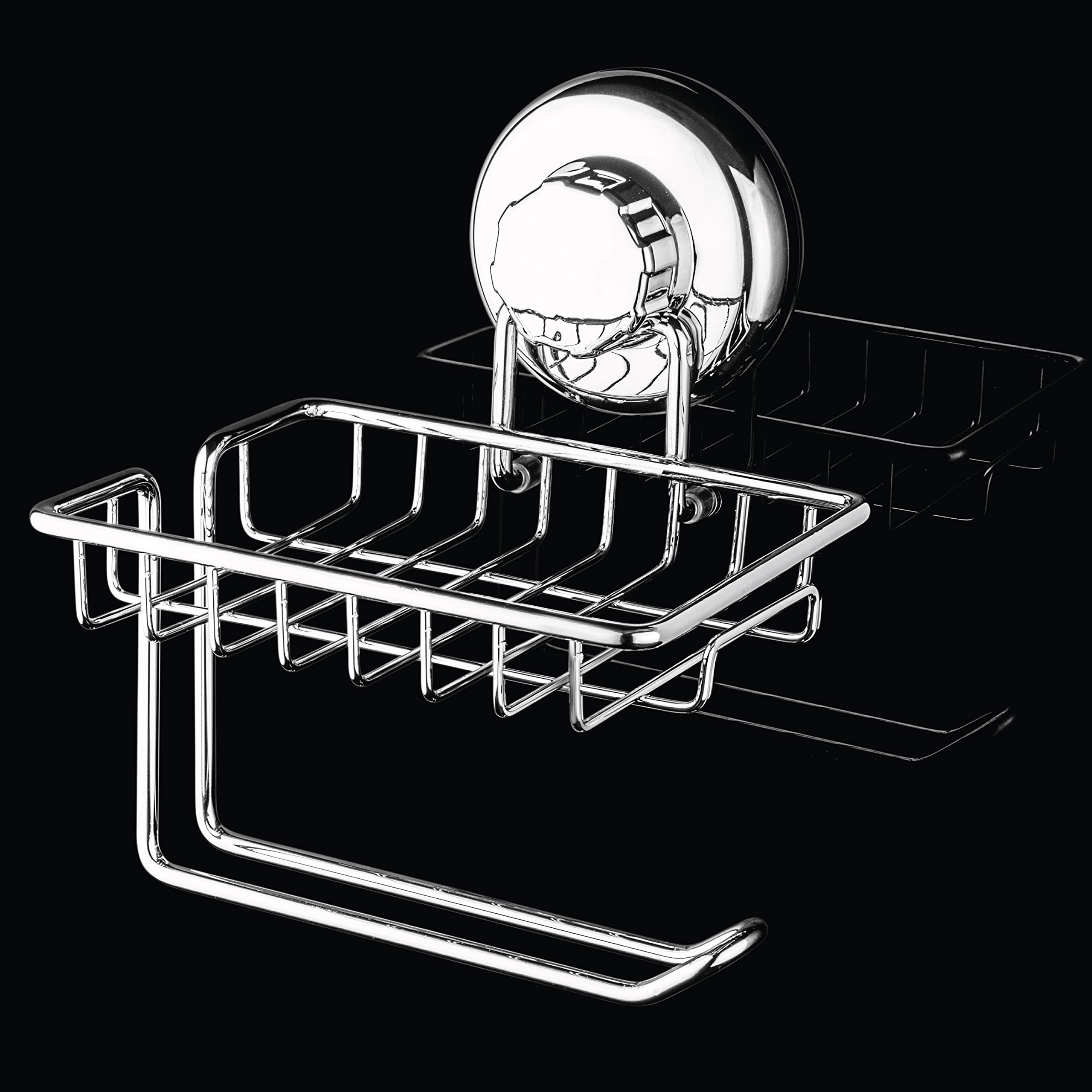 Stainless Steel SS304 Suction Cup Toilet Paper Holder with Shelf - Wall Mount Bathroom & Kitchen Tissue Roll Dispenser (Chrome Finish) | Space-Saving Storage for Small Bathrooms, RVs & Apartments