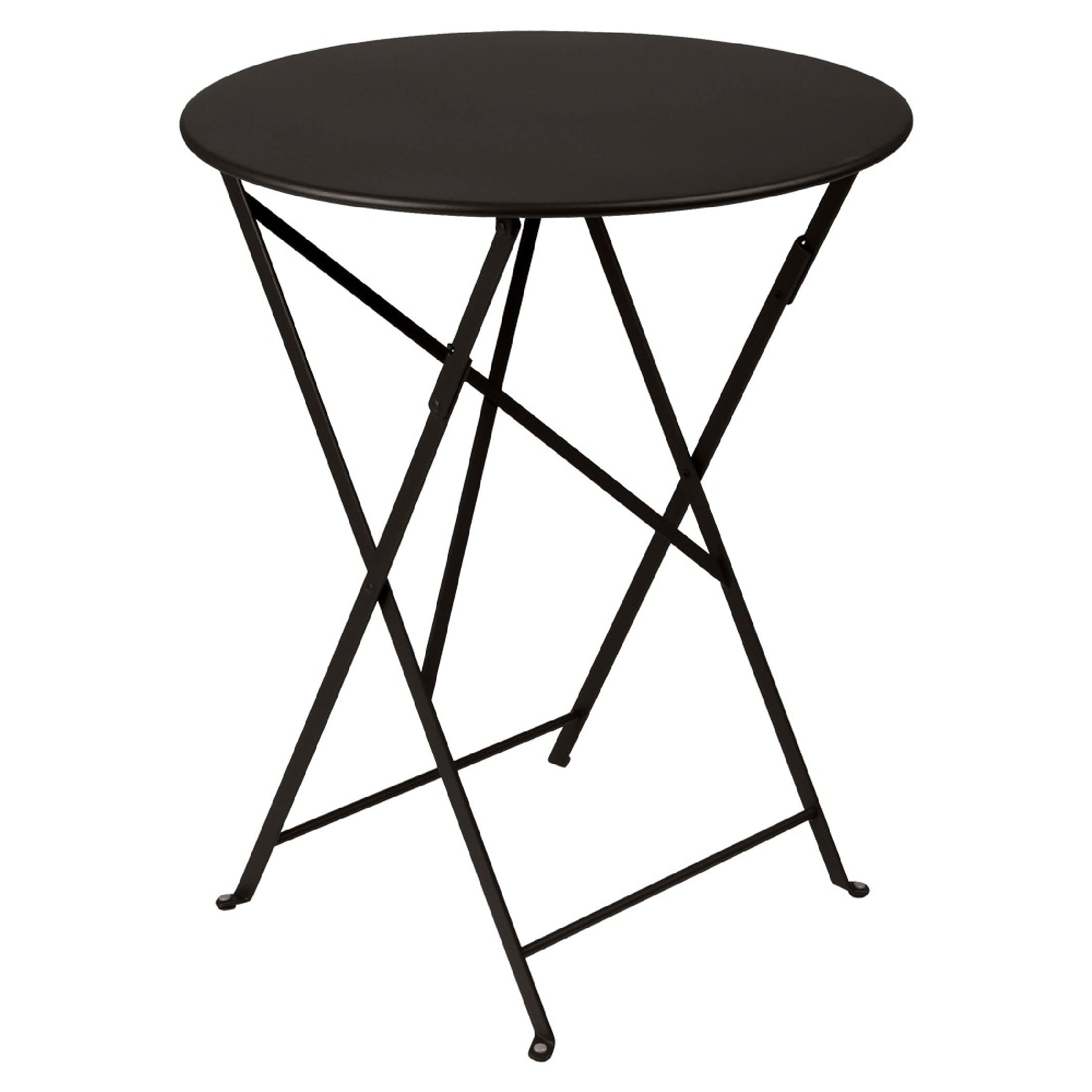 Bistro 24 Inch Round Folding Table - Lacquered Steel Indoor Outdoor Dining Table for 2-3 People - No Umbrella Hole - Black Licorice Color - Perfect for Patio, Garden, Cafe & Small Space Dining