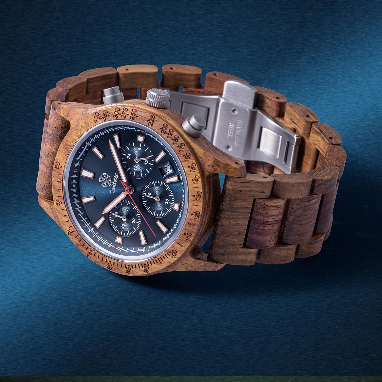 **Zeitholz Men's Wooden Watch - 42mm Natural Wood Chronograph with Japanese Quartz Movement, Analog Calendar Display - Perfect for Casual Wear, Outdoor Adventures & Unique Gifts**