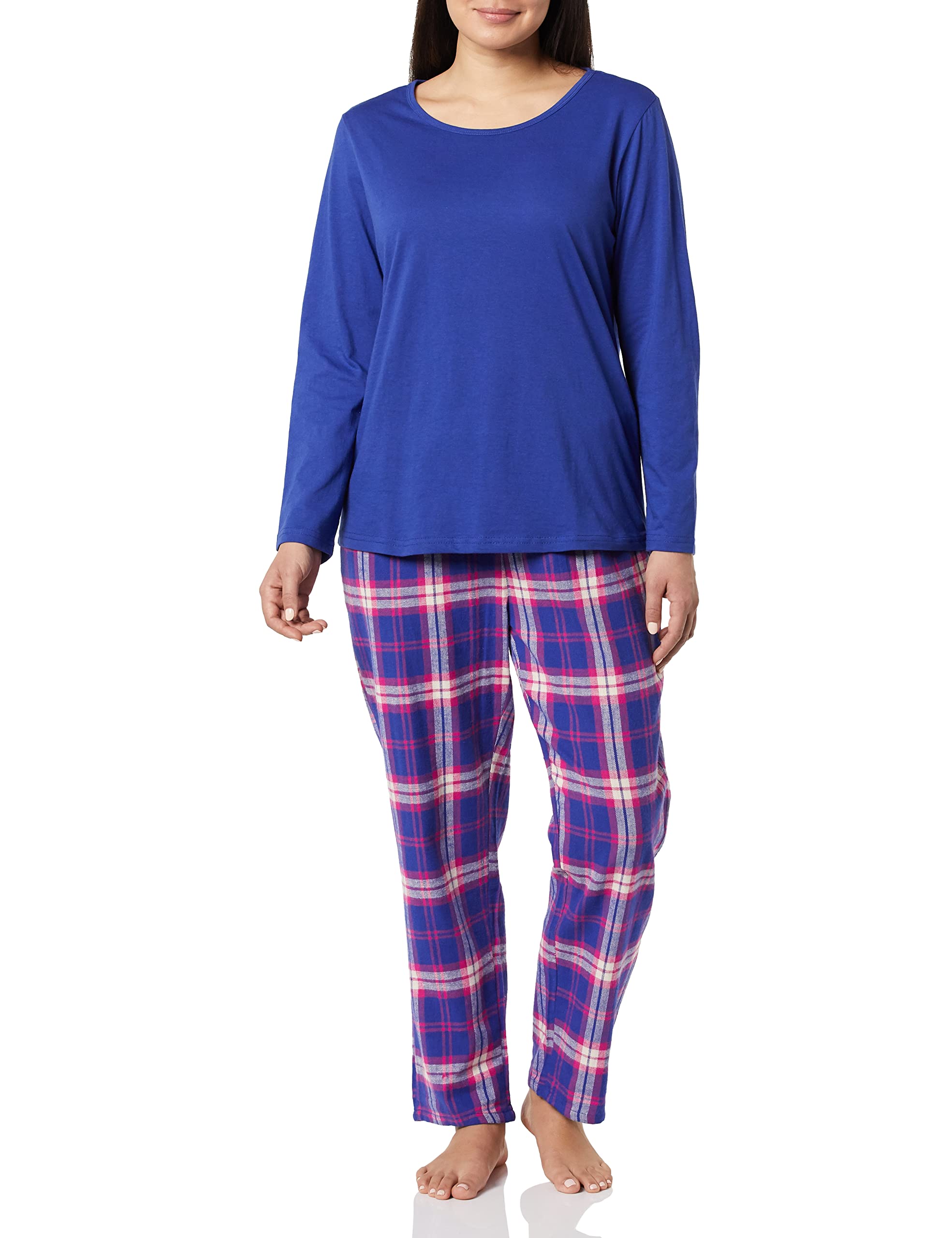 AmeriMark Women's Cotton Knit Pajama Set - Soft Plaid & Holiday Flannel Lounge Pants for Cozy Sleep & Relaxation at Home