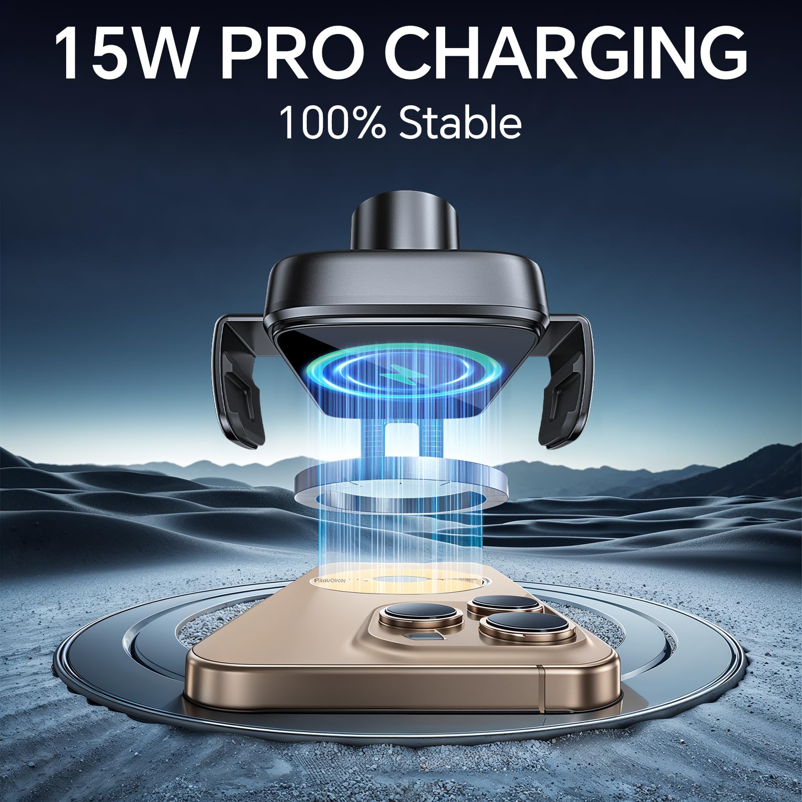 Wireless Car Charger Mount - Fast Charging Auto Clamping Phone Holder for iPhone 16/15/14, Galaxy S24/S23/S22 - Compatible with Dashboard, Vent & Windshield - Perfect for Road Trips & Daily Commutes