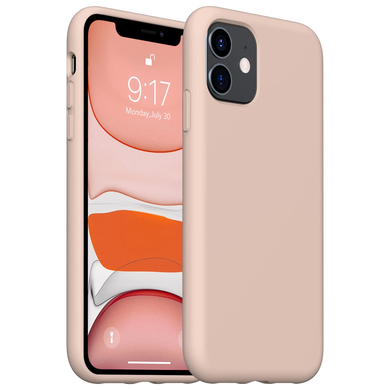 OuXul iPhone 11 Case - Liquid Silicone Gel Rubber Protective Cover with Microfiber Lining | Slim Full Body Design | Compatible with 6.1 Inch iPhone 11 | Perfect for Everyday Use, Work & Travel (Pink Sand)