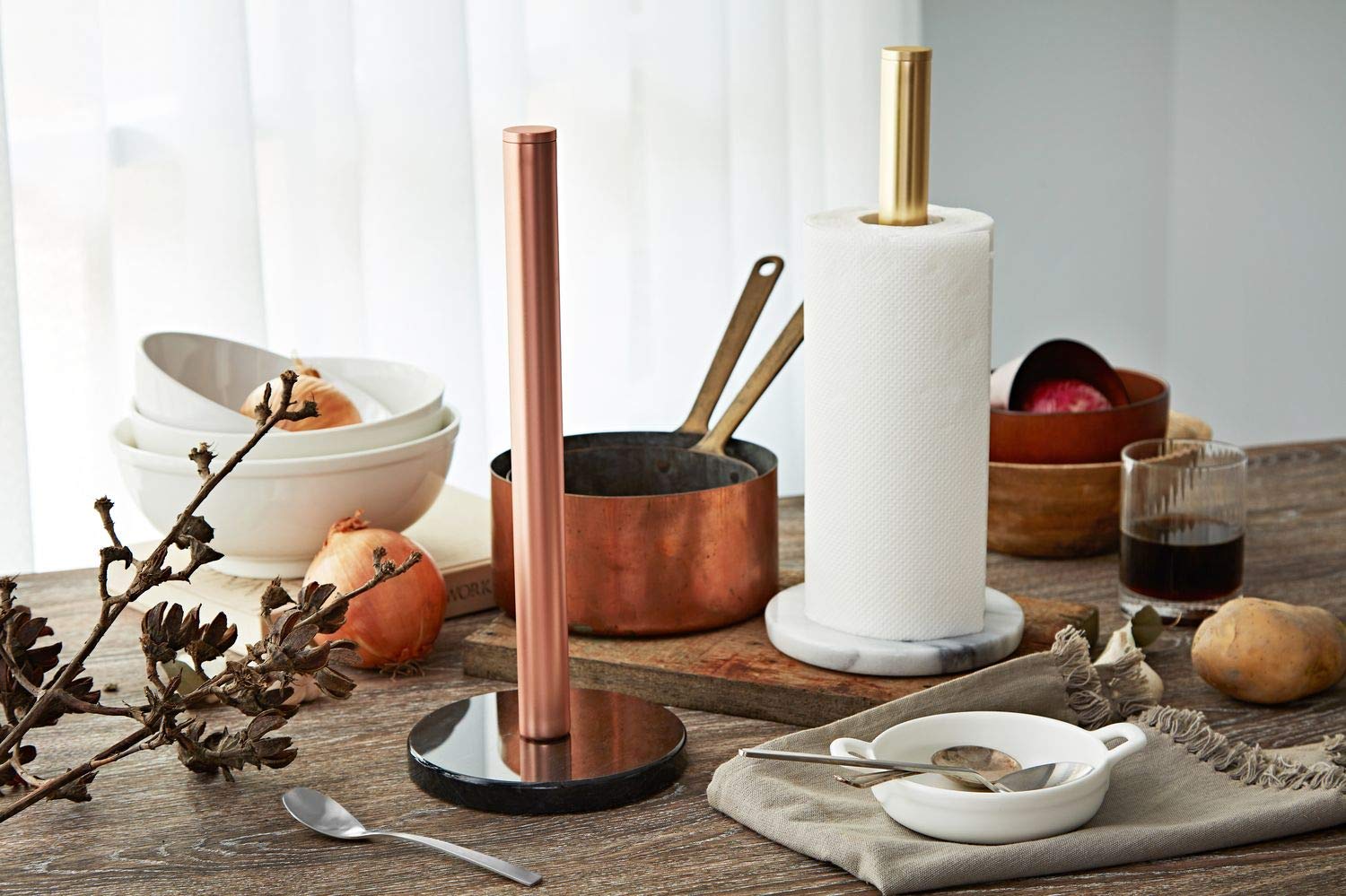 Premium JEmarble Paper Towel Holder - Elegant Copper Plated Standing Design, 5.5