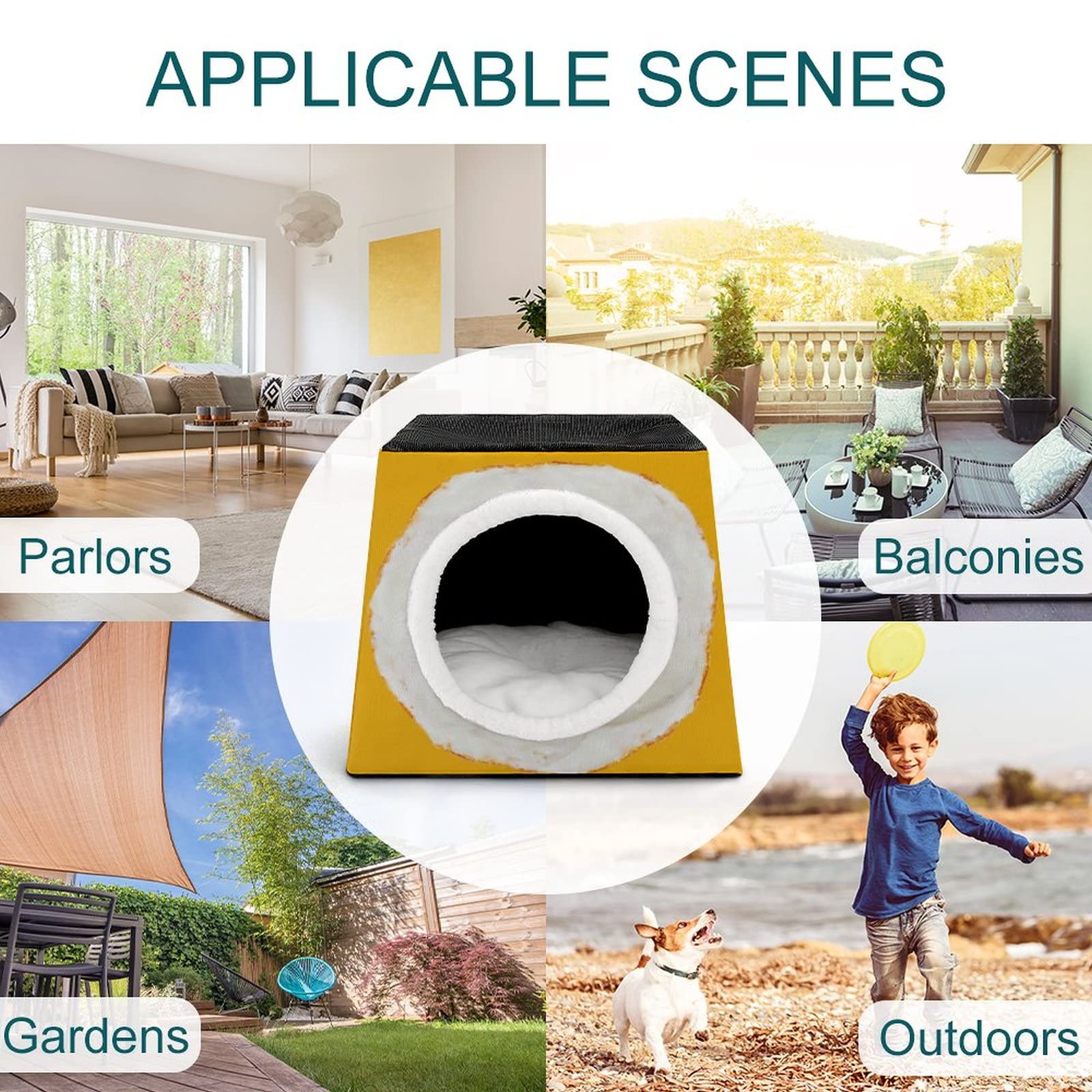 Printed Cat Cube Kitty House - Indoor Cat Bed & Small Dog Shelter - Warm & Cozy Fried Egg Design Pet Sofa for Living Room, Bedroom & Play Areas