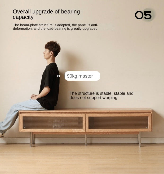 Modern Oak Solid Wood TV Stand with LED Ambient Lighting - Minimalist Design for Living Room, Bedroom & Home Theater Entertainment Centers