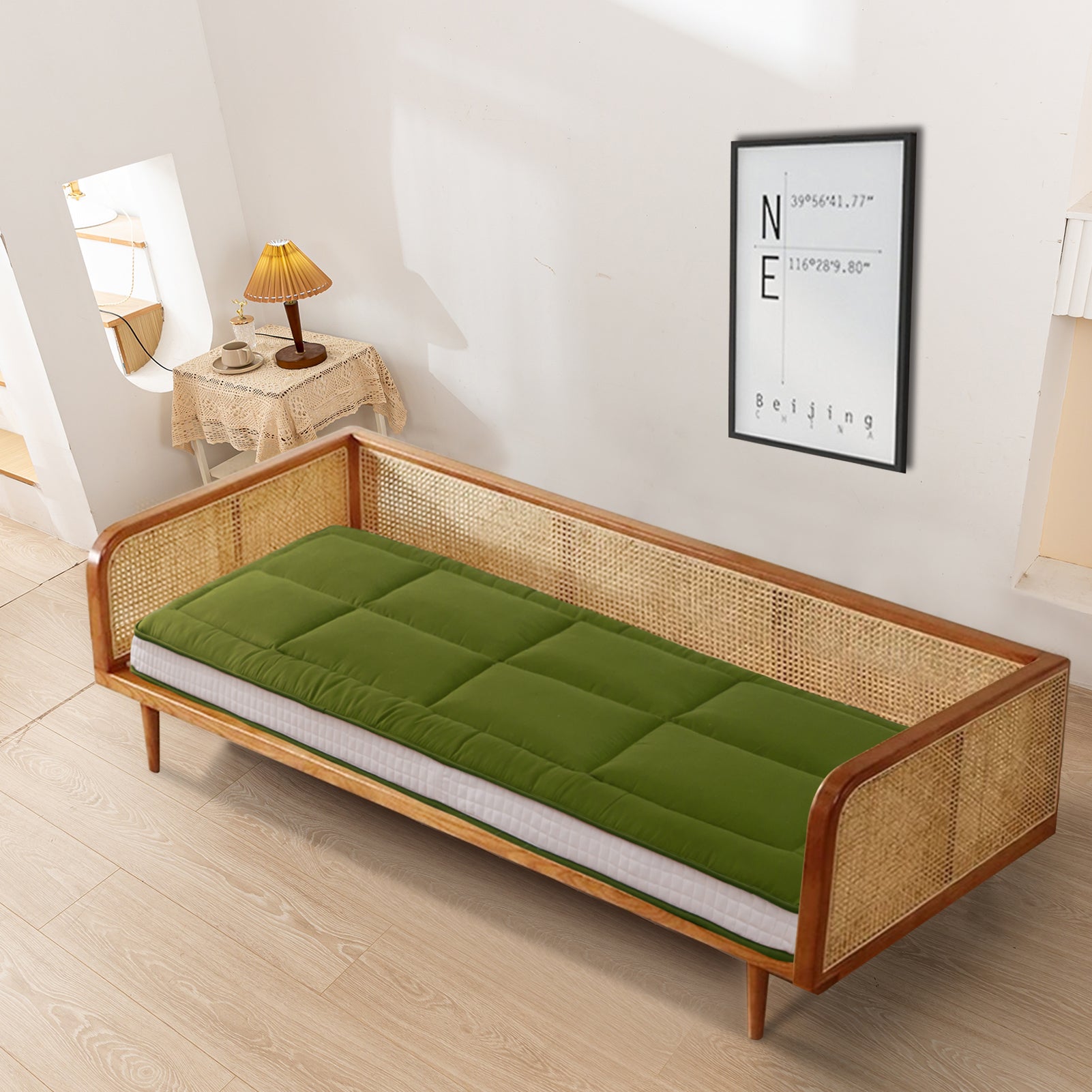 MAXYOYO Padded Japanese Floor Mattress - Green Foldable Roll Up Futon Mattress for Bedroom, Guest Room & Travel | Comfortable Floor Sleeping & Lounging