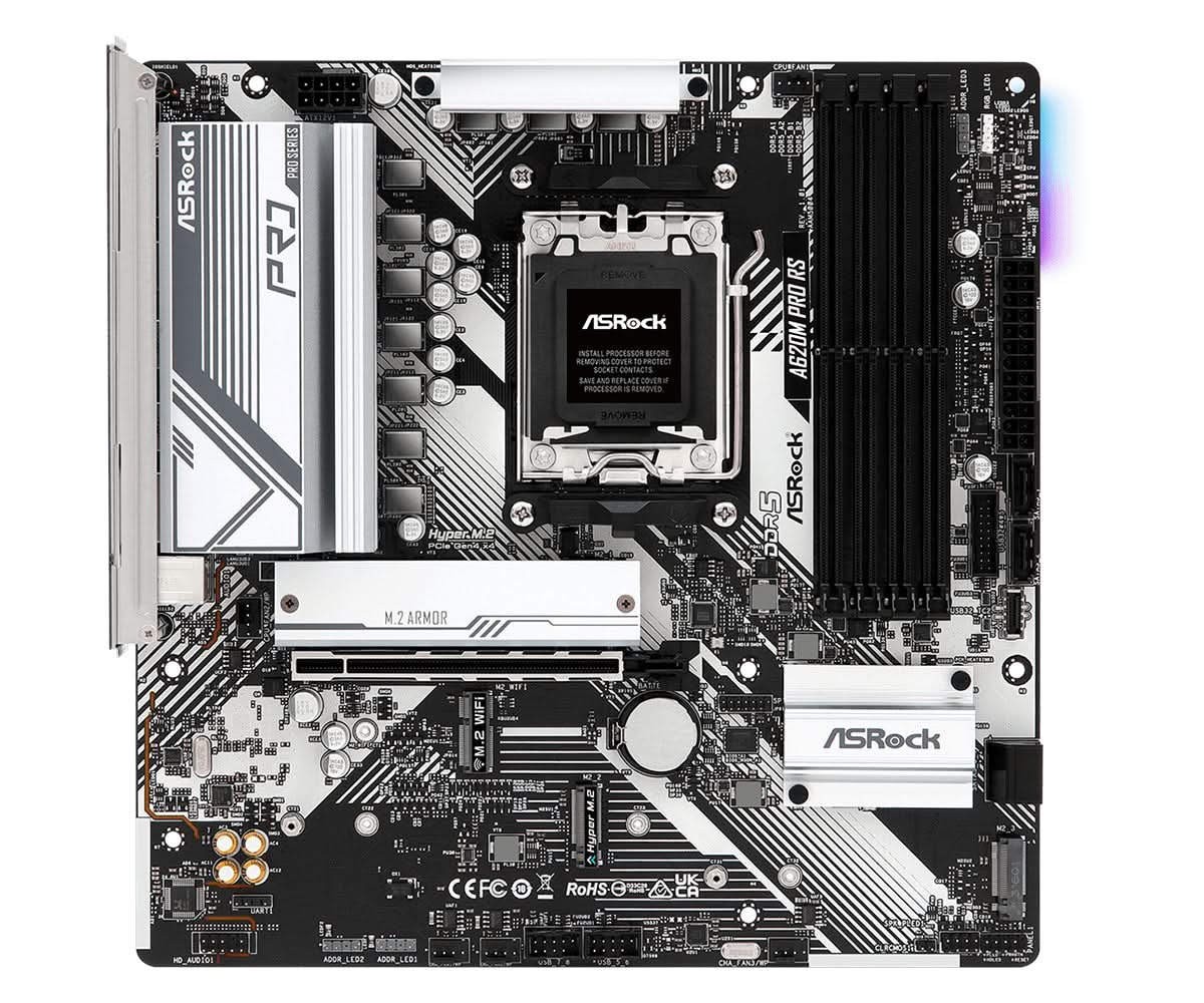 ASRock A620M Pro RS AMD A620 Socket AM5 Micro ATX Motherboard - Perfect for Gaming PC Builds, Home Office & Content Creation Workstations