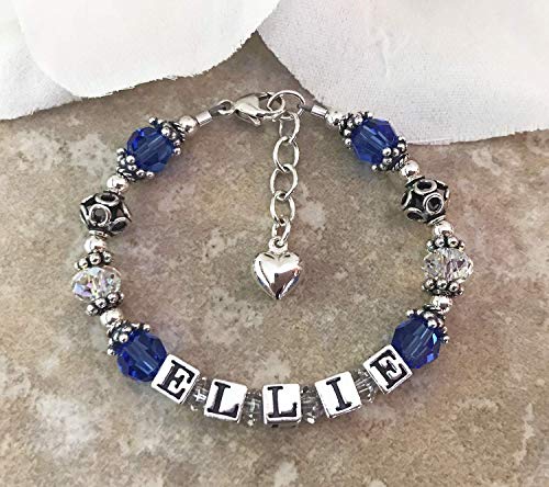 Sterling Silver Baby Name Bracelet with Swarovski Birthstone - Perfect Baby Shower Gift