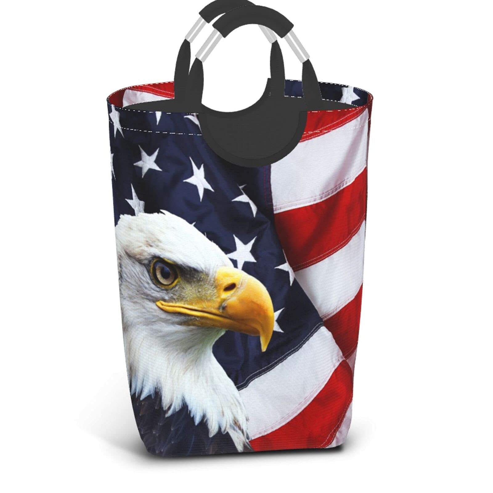 Foldable American Flag Laundry Basket with Handles - Bald Eagle Design Storage Hamper for Clothes, Toys & Organizing | Perfect for Home, Bathroom, Bedroom & Dorm Room | Durable Washing Bin & Dirty Clothes Bag