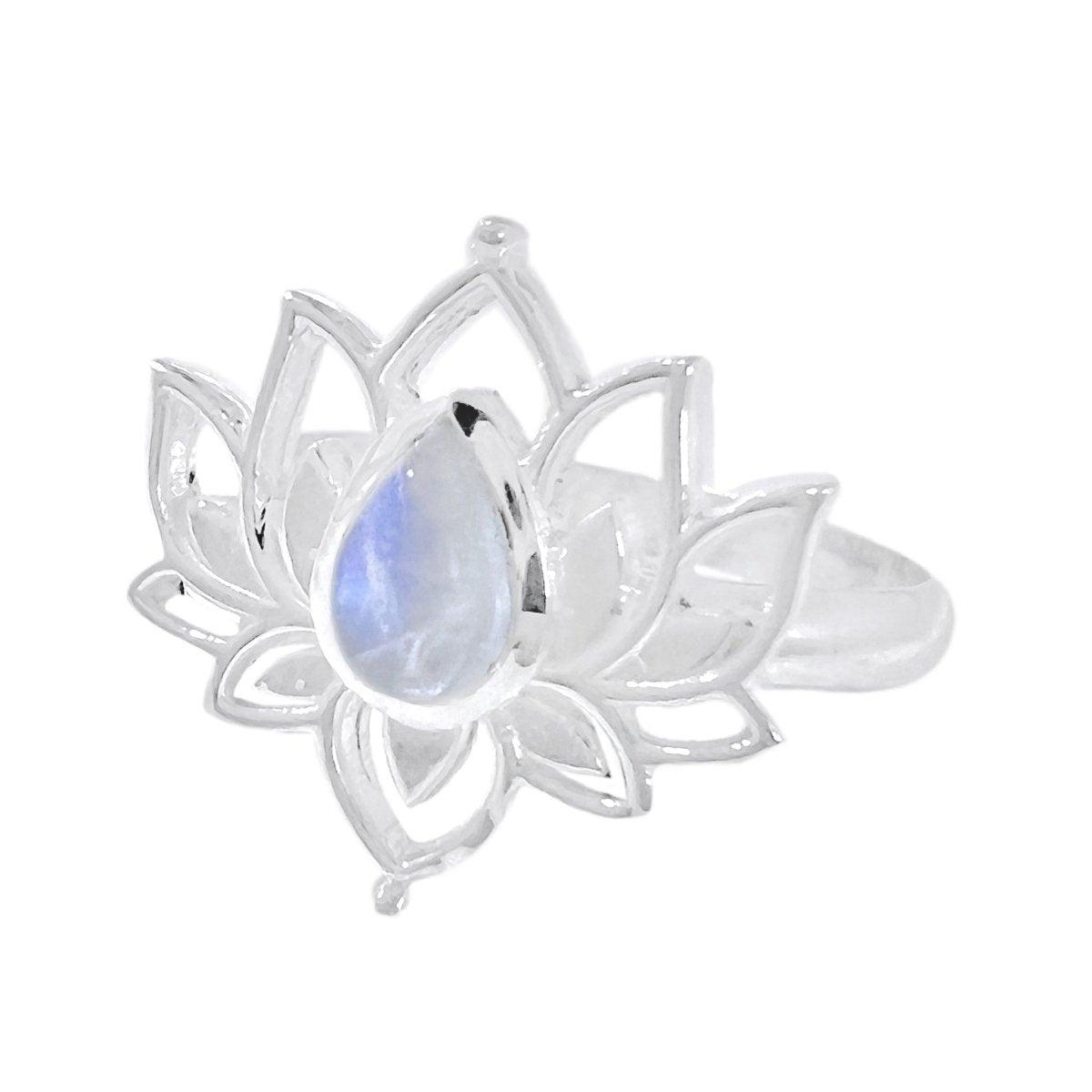 Laihas Opulent Lotus Flower Moonstone Ring for Women – Elegant Boho Jewelry for Wedding, Party & Everyday Wear