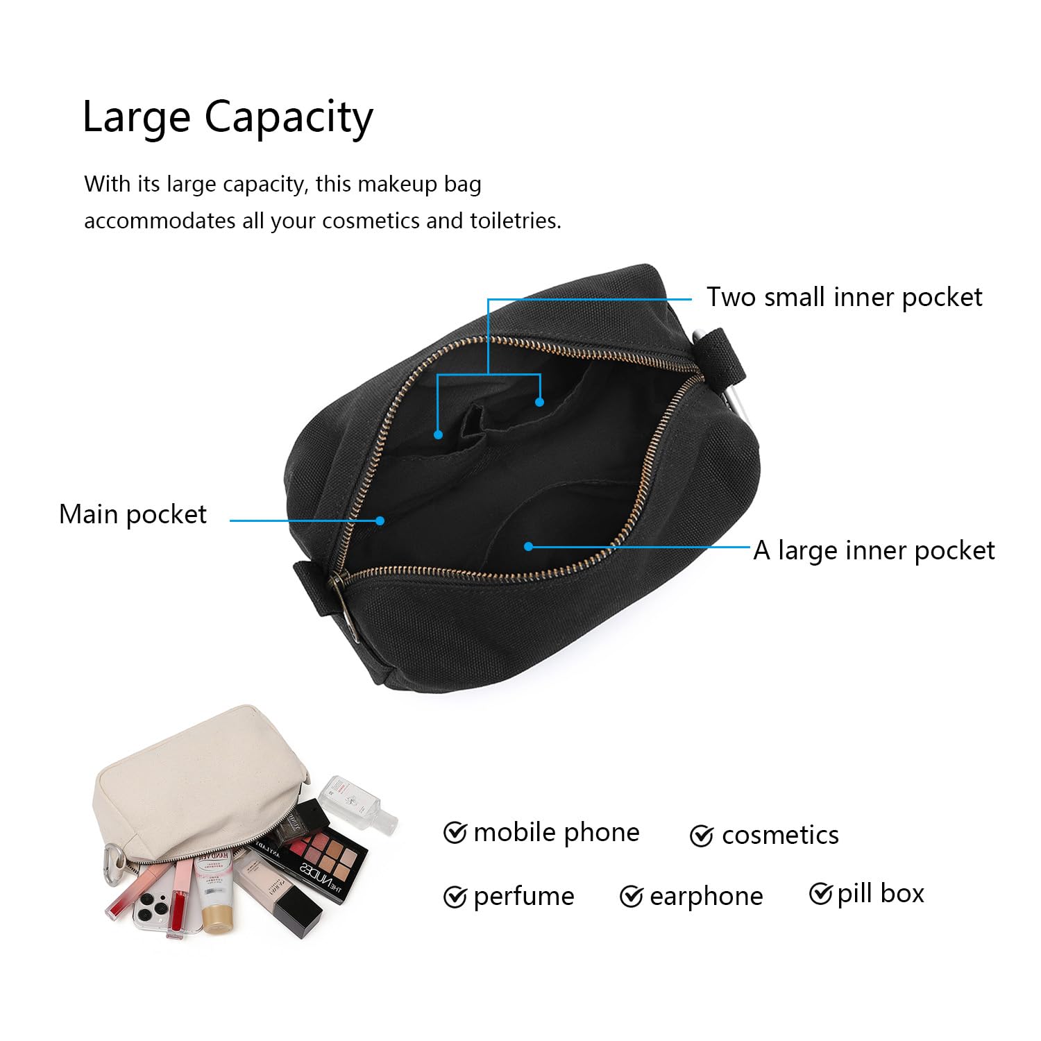 Lightweight Cosmetic Organizer Bag with Ring Clasp - Travel Makeup Case for Women, Perfect for Daily Use & Trips