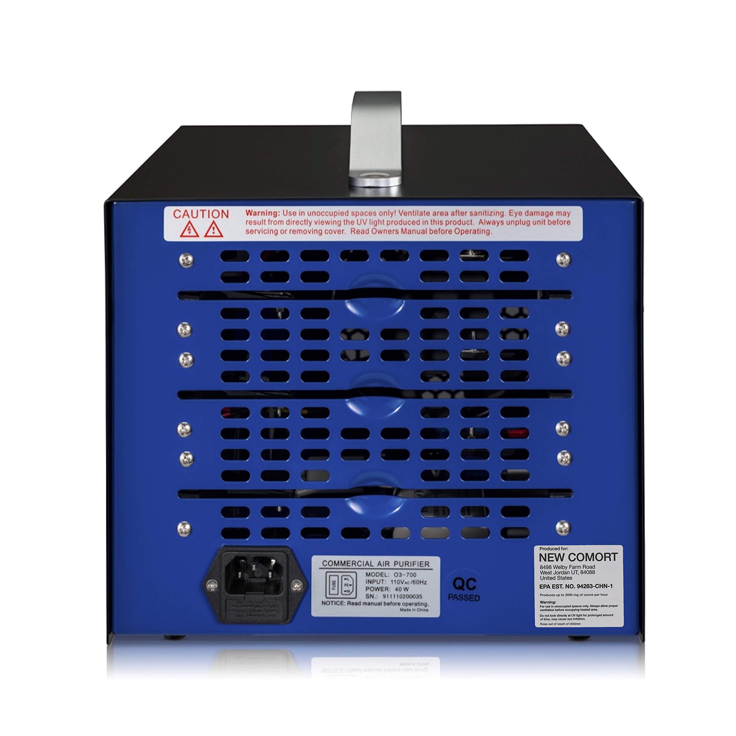 Blue Commercial Air Purifier with UV Light & Ozone Generator - Eliminate Odors & Purify Air in Offices, Restaurants, and Large Spaces