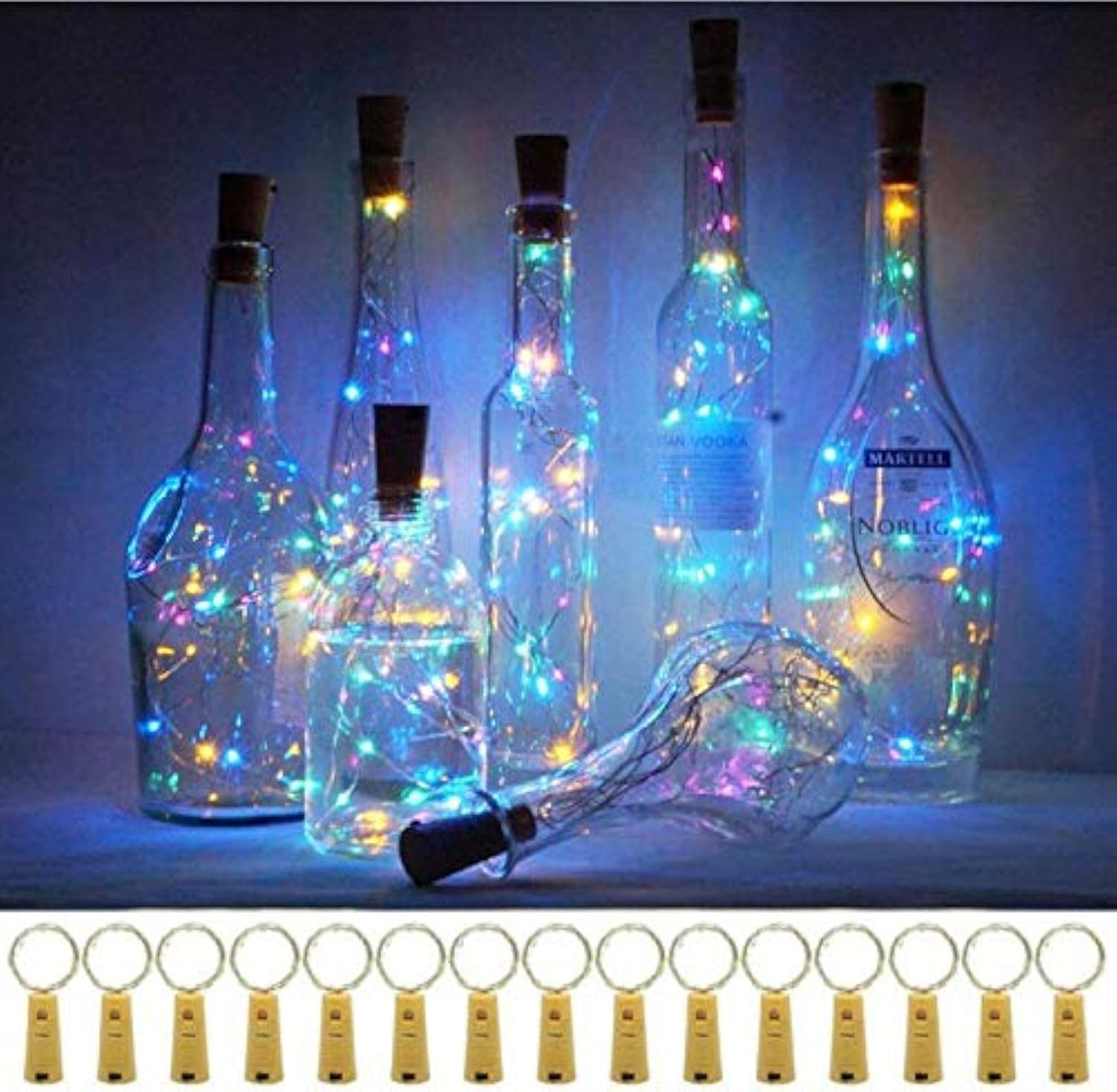 20 LED Wine Bottle Lights with Cork - 15 Pack Battery Operated Cork Fairy Lights - Waterproof Mini Copper Silver Wire String Lights for Party, Wedding, Christmas, Bedroom Decor (Multicolor) - Perfect for Romantic Dinners, Holiday Centerpieces & DIY Home Decor