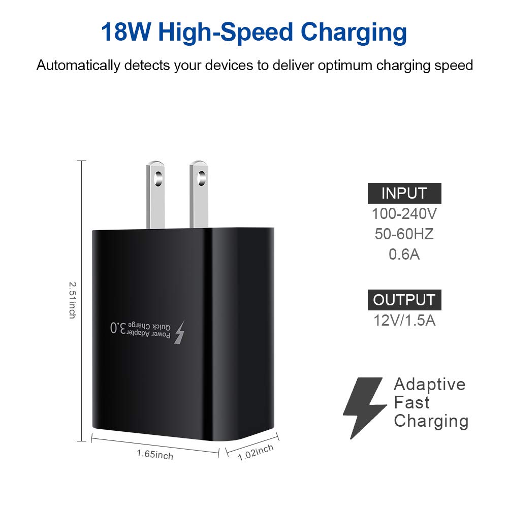 Fast Charging Micro USB Cable & Wall Charger Plug - Quick Charge 3.0 Compatible with Motorola Moto E/E4/E5/G4/G5/G6 Series - Perfect for Home, Office & Travel Charging Needs
