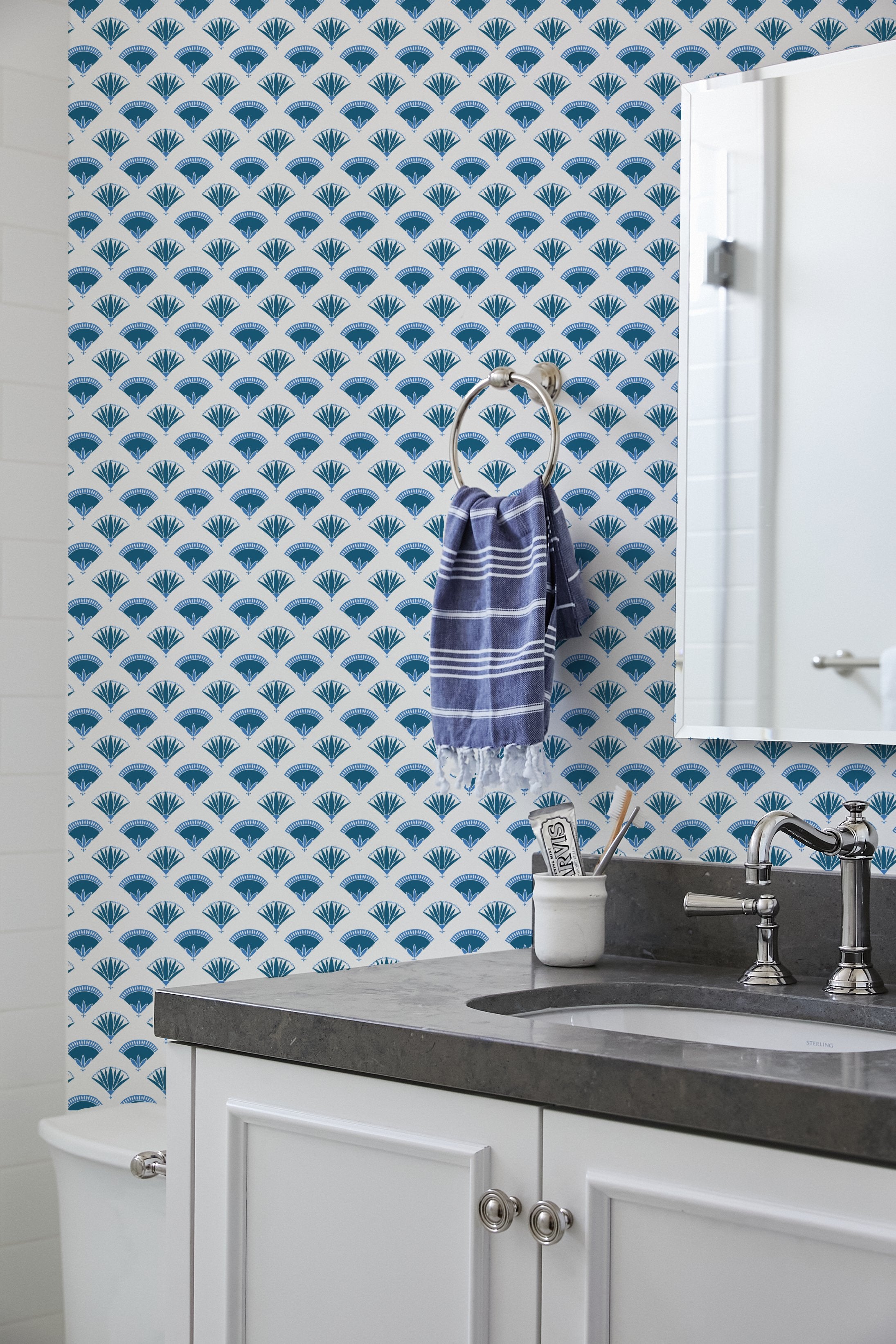 Lotus Papyrus Wallpaper in Cadet Blue by Tea Collection - Premium Peel & Stick Removable Wallpaper for Bedroom, Nursery, and Home Office Decor
