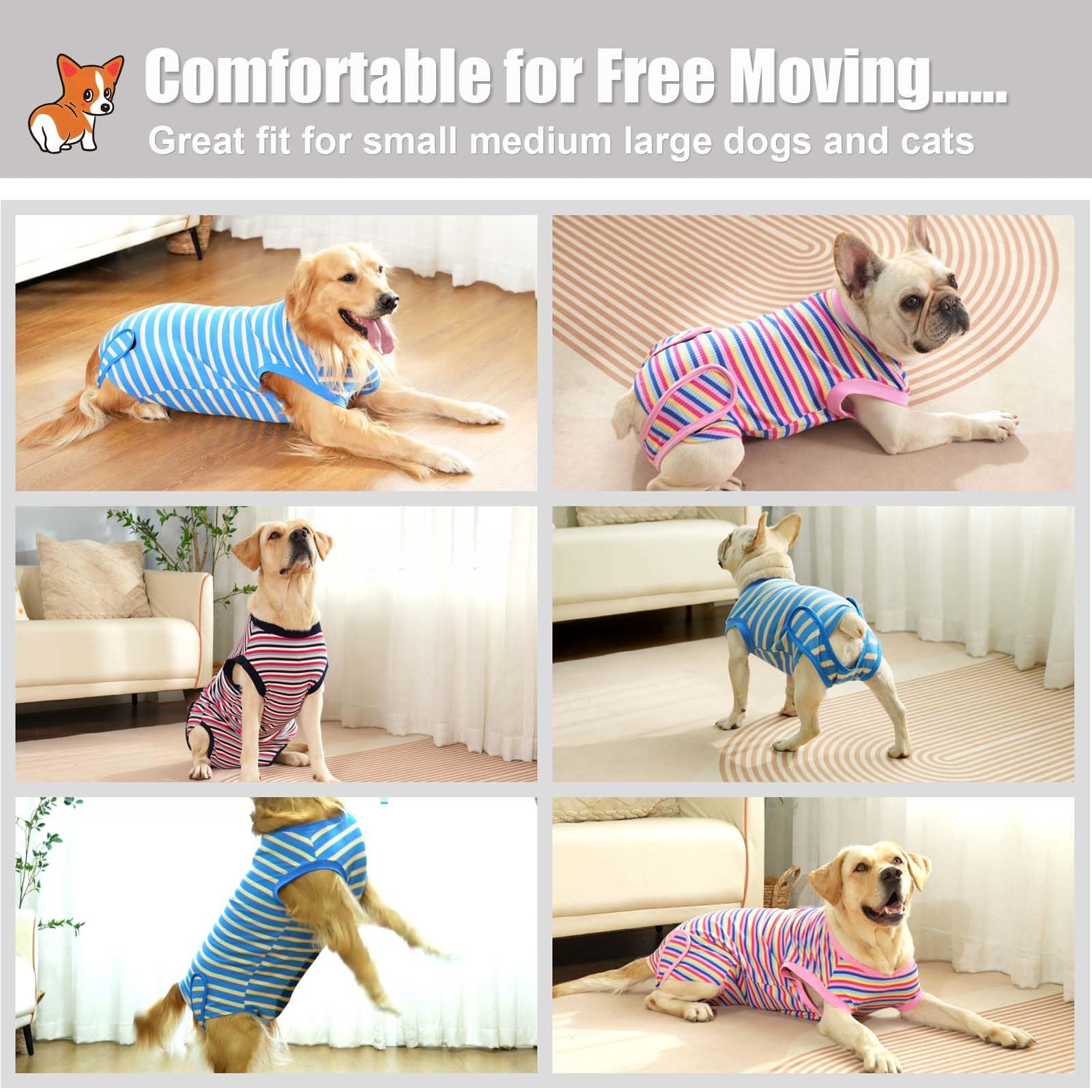 Post-Surgery Dog Recovery Suit - Soft Cone Alternative for Small, Medium & Large Dogs & Cats | Spay Neuter Onesie Pajamas for Male & Female Pets (Blue Stripe, XX-Large) | Ideal for Post-Op Care, Wound Protection & Comfortable Healing