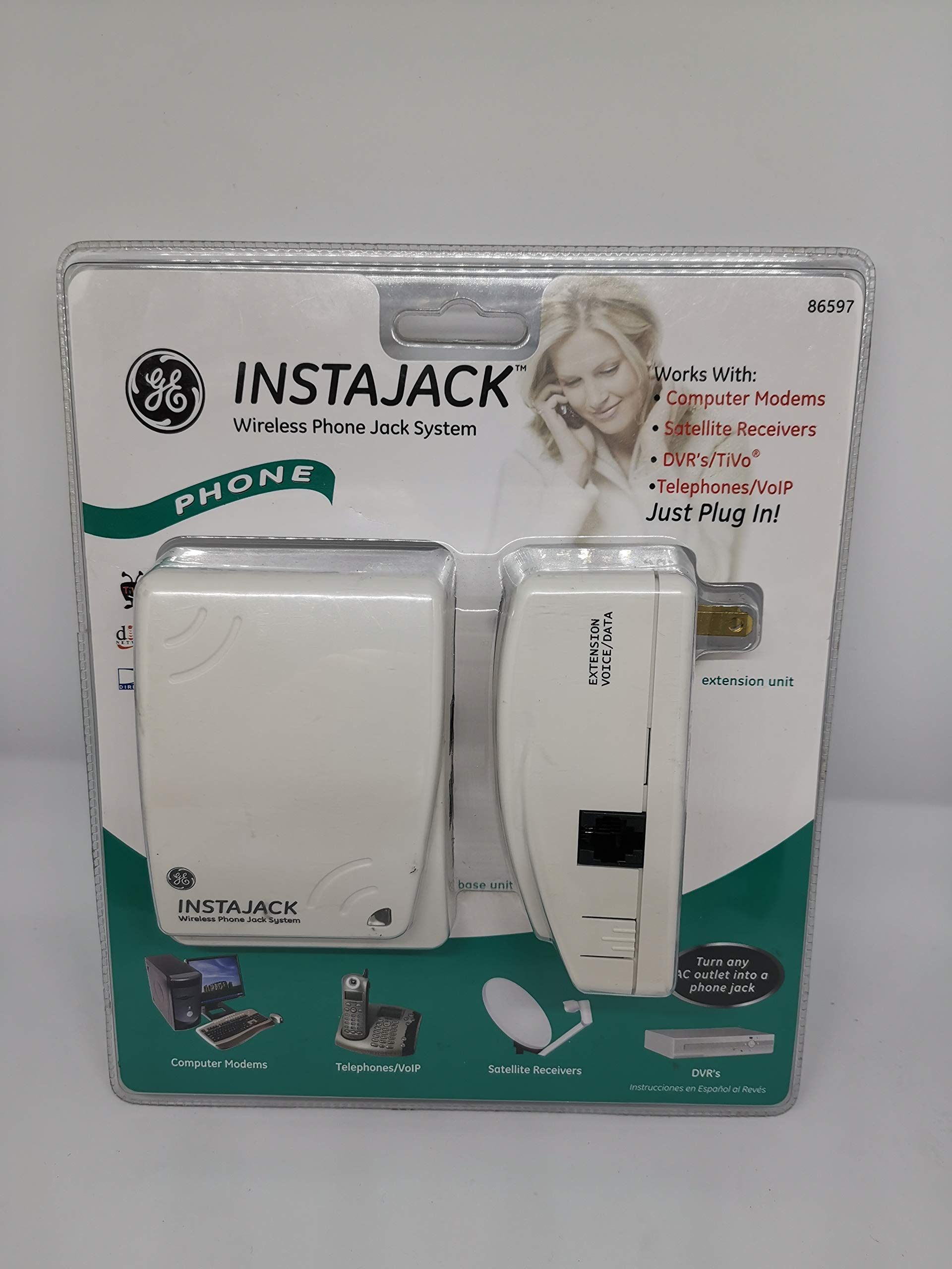 GE TL86597 InstaJack Wireless Phone Jack - Cordless Landline Extension for Home & Office - Easy Installation for Multiple Rooms