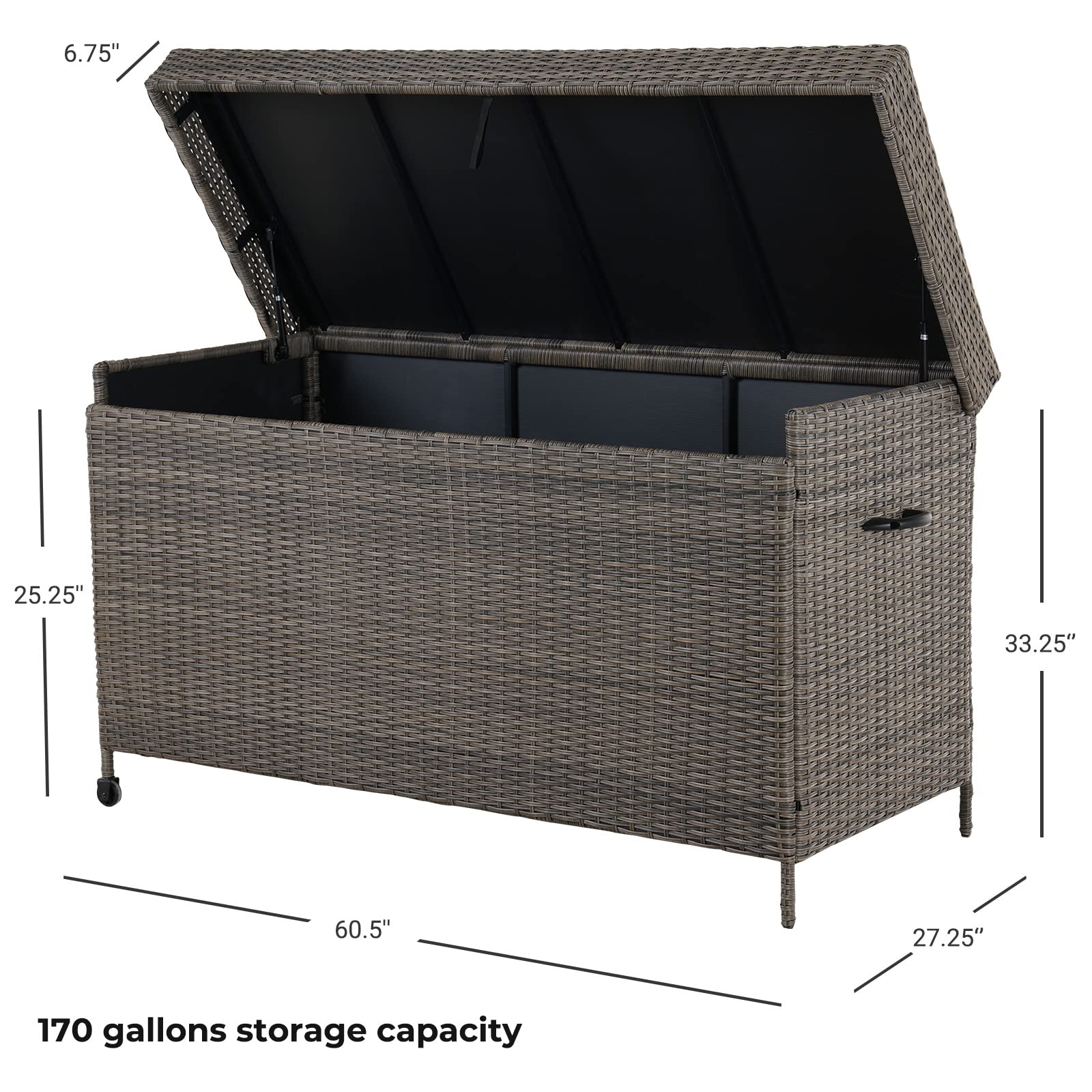 170 Gallon Wicker Deck Storage Box - Outdoor & Indoor Patio Furniture Cushion Organizer, Garden Tool & Pool Accessories Storage Bin - Light Brown - Perfect for Backyard, Deck, Poolside & Garage Organization