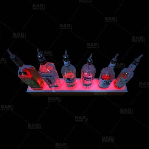 BarConic® 3-Tier LED Liquor Bottle Display Shelf - Wild Cherry Finish, Adjustable Lengths for Home Bar, Restaurant & Retail Store Showcase
