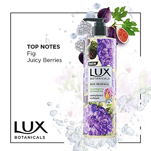 Lux Botanicals Skin Renewal Body Wash with Geranium Oil & Fig Extract - 100% Natural Moisturizing & Rejuvenating Shower Gel for Women - Nourishes & Brightens Skin - Fruity Floral Fragrance - Paraben-Free - 450 ml - Perfect for Daily Shower & Spa-Like Skin Care Routine