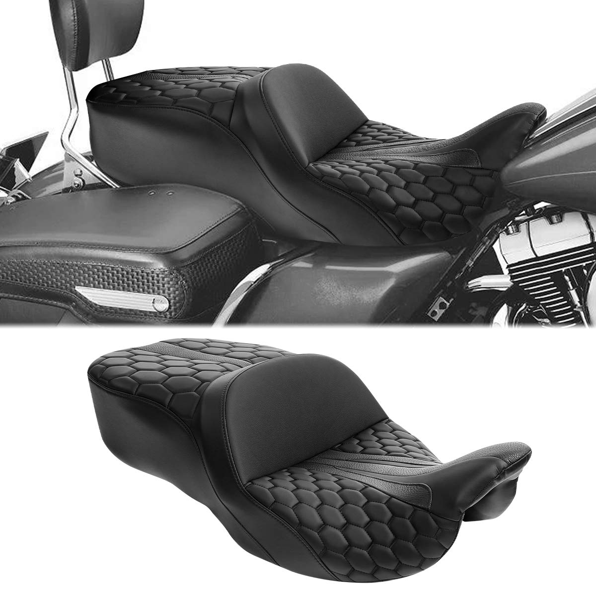 Premium Two-Up One-Piece Rider & Passenger Seat for Harley Touring Models (2009-2023) - Road King, Street Glide, Road Glide, Electra Glide, Tri Glide & Ultra Classic - Extended Comfort for Long Rides & Road Trips