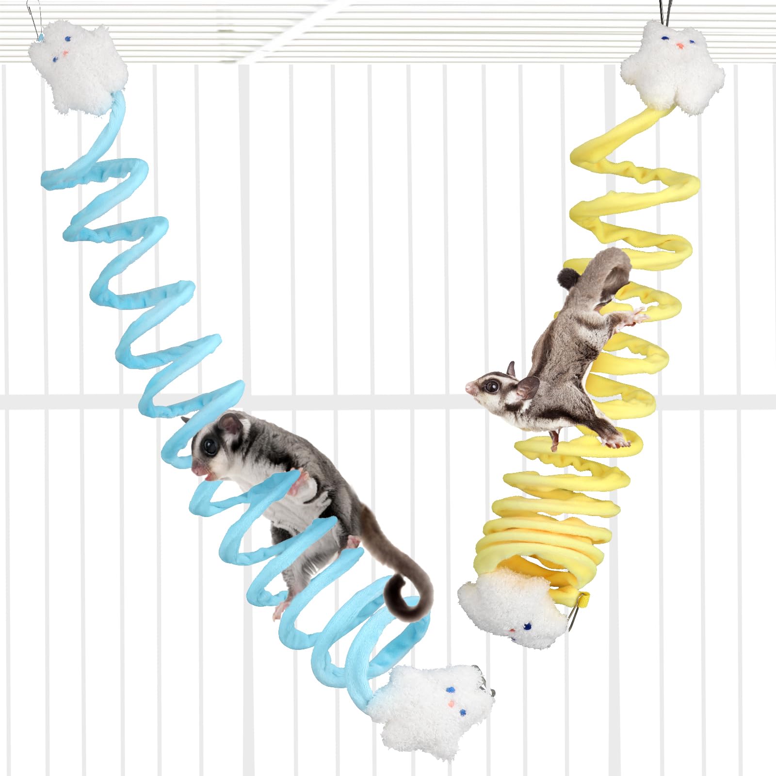 2 Pack Sugar Glider Climbing Toys - Soft Elastic Rat Climbing Mats with Mini Dolls for Small Pets | Cage Enrichment Accessories for Sugar Gliders, Hamsters, Squirrels & Guinea Pigs | Perfect for Playtime & Exercise in Small Animal Habitats