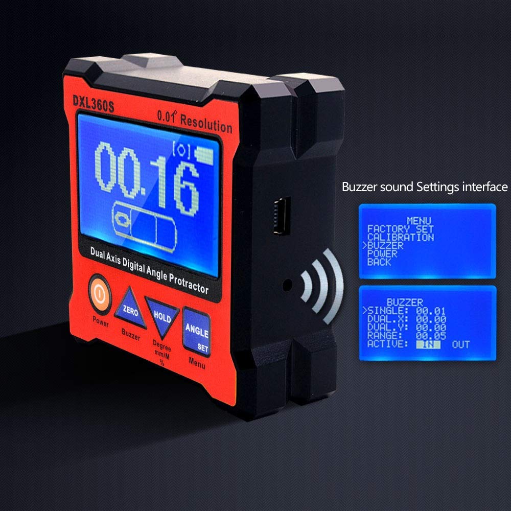 DXL360S Professional Dual-Axis Digital Level Gauge with 5-Side Magnetic Base - High Precision Angle Protractor & Multimeter Tester - Perfect for Construction, Woodworking, and Metalworking Projects